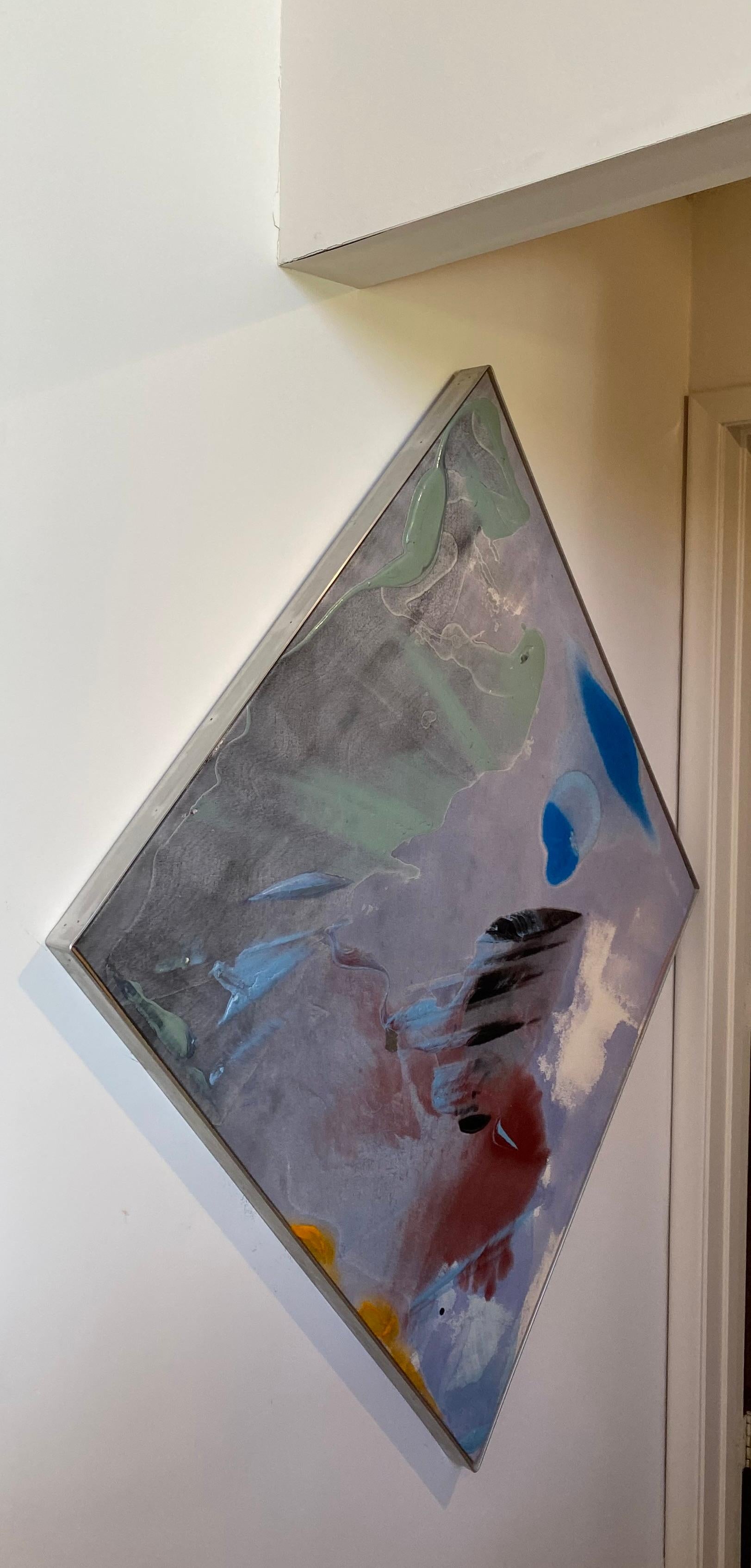 Darryl Hughto Pittura astratta a forma di diamante 1977 Blu Verde Nero Arancione Rosso in vendita 5