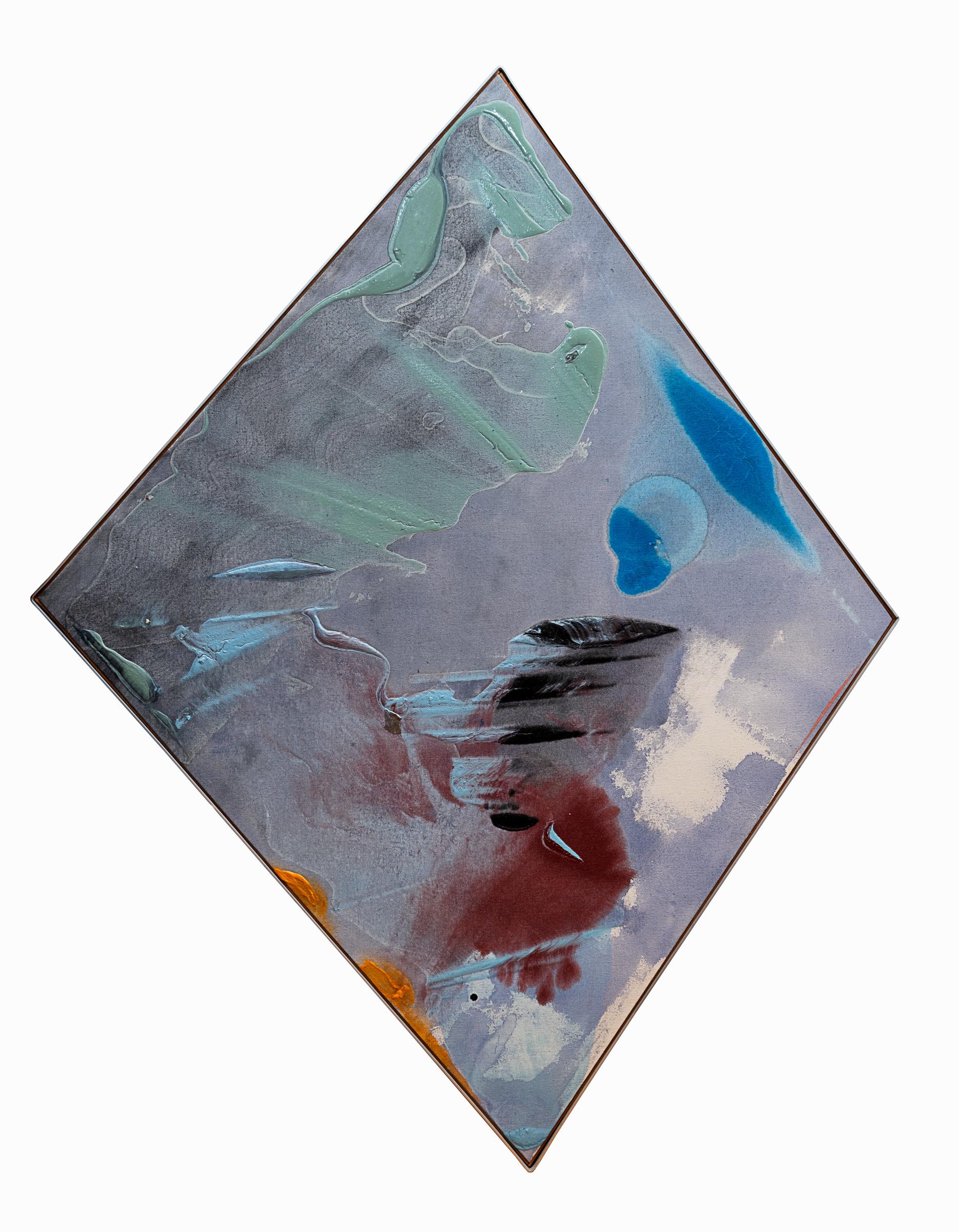 Untitled - Diamond Shaped Abstract Painting - Blue Green Black Orange Red White 