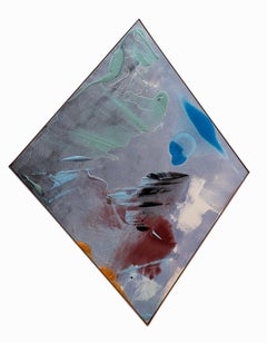 Vintage Untitled - Diamond Shaped Abstract Painting - Blue Green Black Orange Red White 