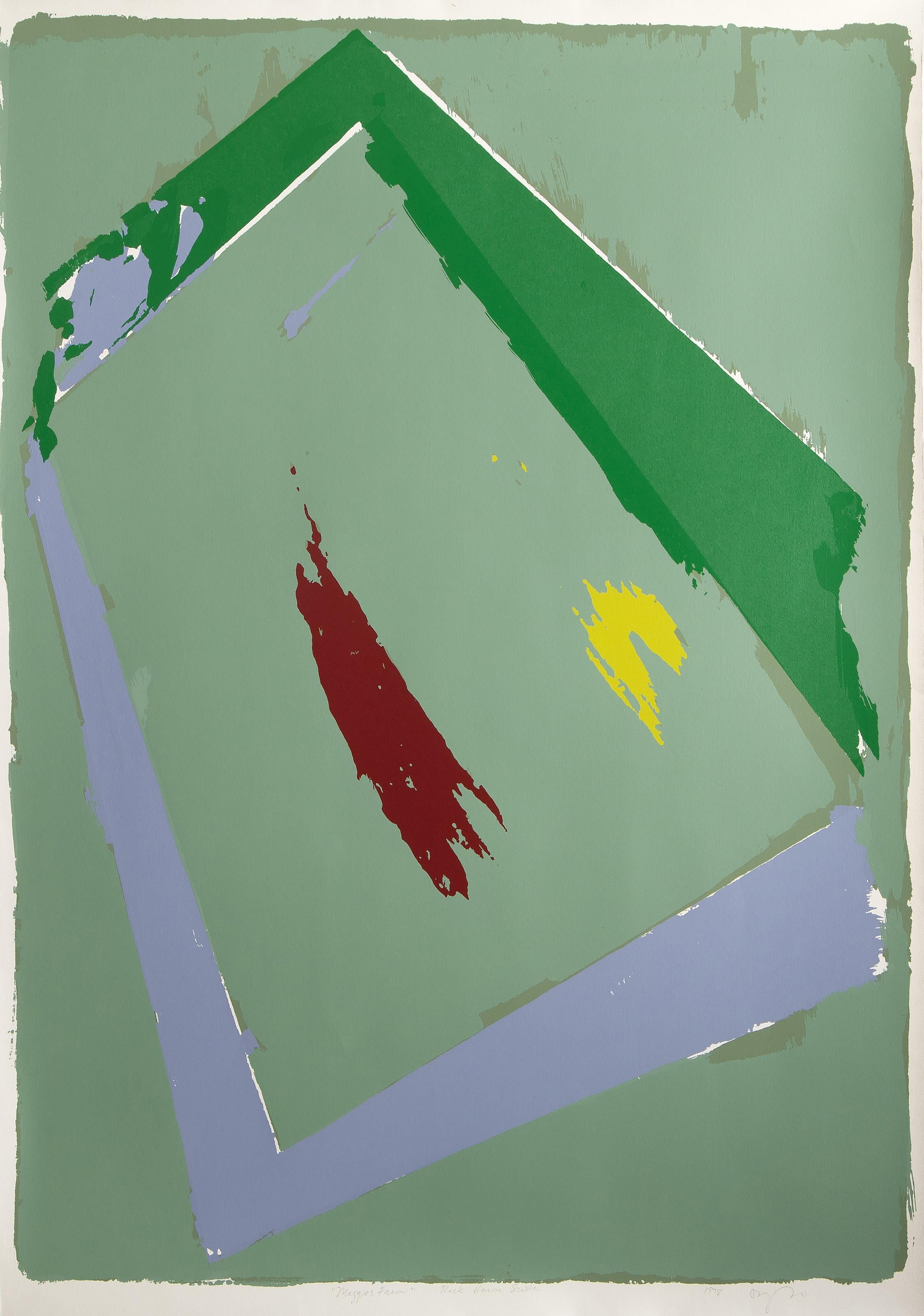Artist:  Darryl Hughto, American (1943 - )
Title:  Maggie's Farm
Date: 1978
Edition: 150
Screenprint, signed, titled, dated and numbered in pencil
Image Size: 40.25 x 28.5 inches
Size: 42.5 x 30 in. (107.95 x 76.2 cm)