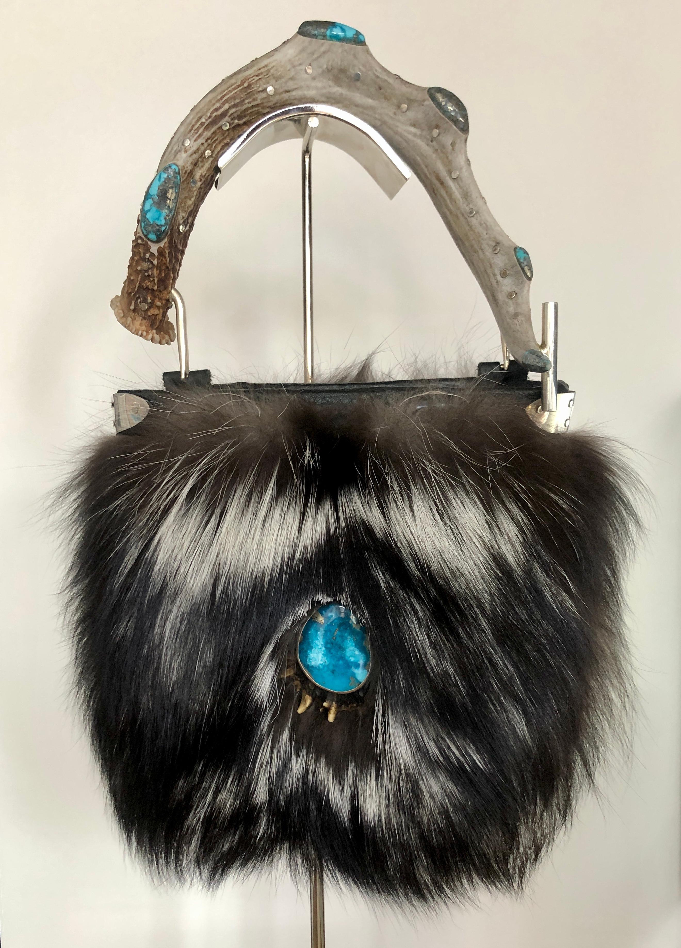 Silver Fox with Morenci Turquoise Handbag - Mixed Media Art by Darryl Rowe