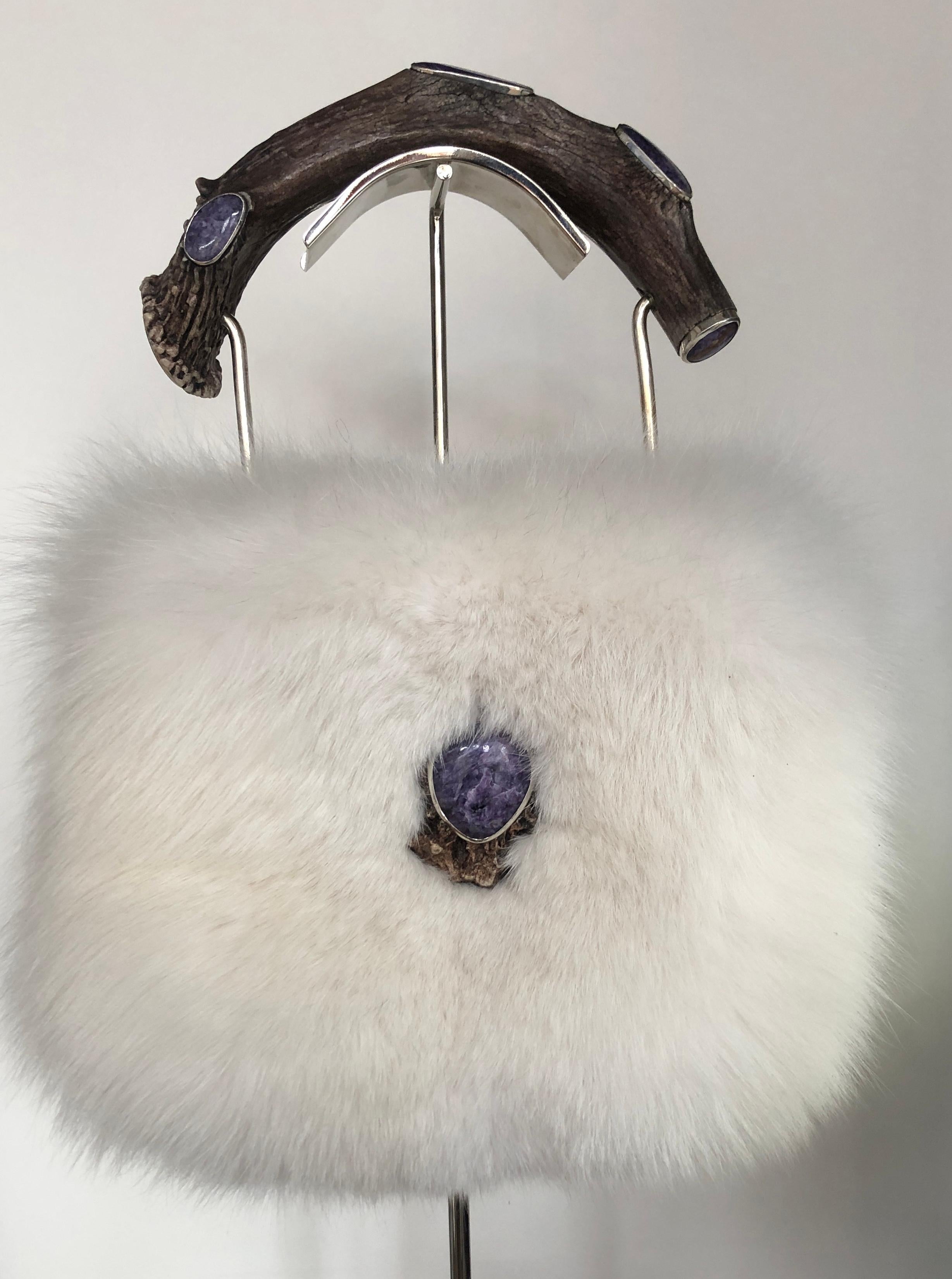 Snow Fox with Amethyst Handbag