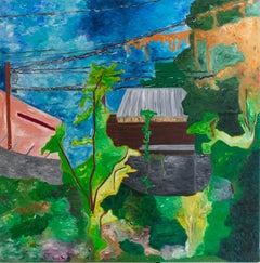 Backyard No. 4 (Large Square Abstracted Landscape Painting on Board)