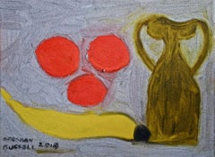 Still Life 2: Modern, Naive Style Still Life Oil Painting of Fruit & Vase