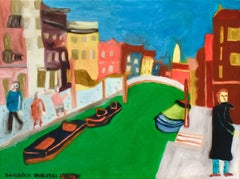 Venice (Colorful Faux-Naif Cityscape Oil Painting)