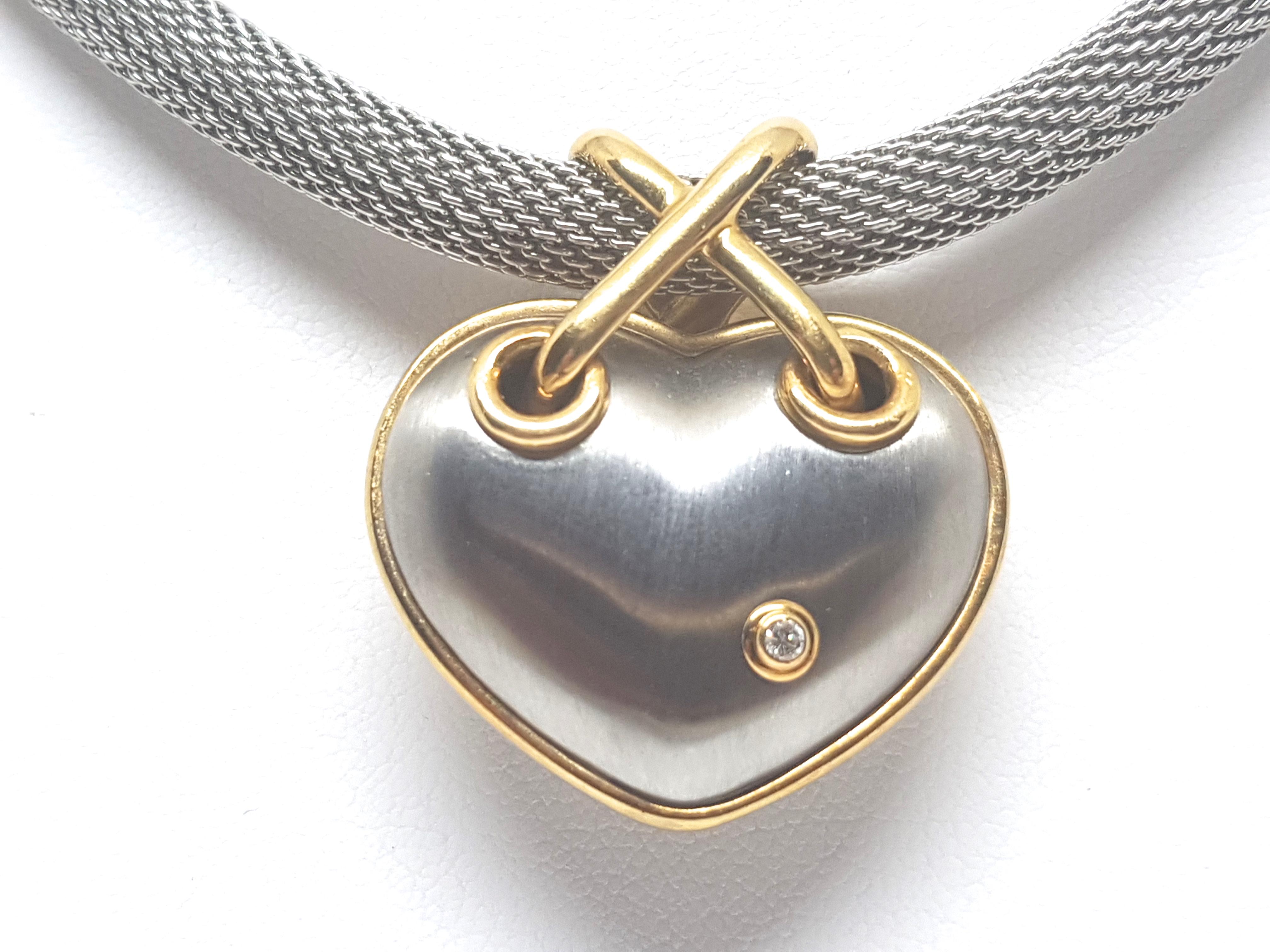 Contemporary Darsy Yellow Gold Steel White Diamond Necklace Pendant Original