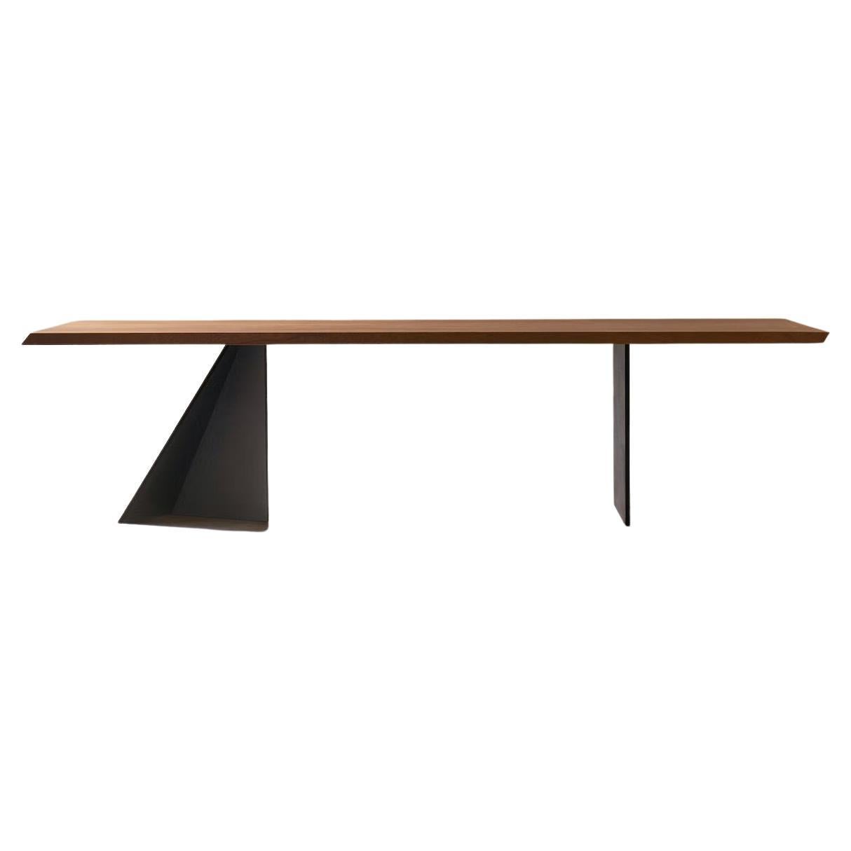 Dart Dining Table in Mahogany and Black Steel For Sale