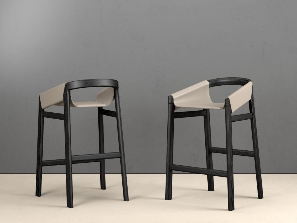 French Dartagnan Sbiancata Ash Counter Stool by Haymann Editions For Sale