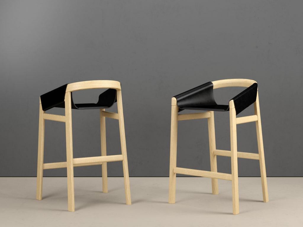 Leather Dartagnan Sbiancata Ash Counter Stool by Haymann Editions For Sale