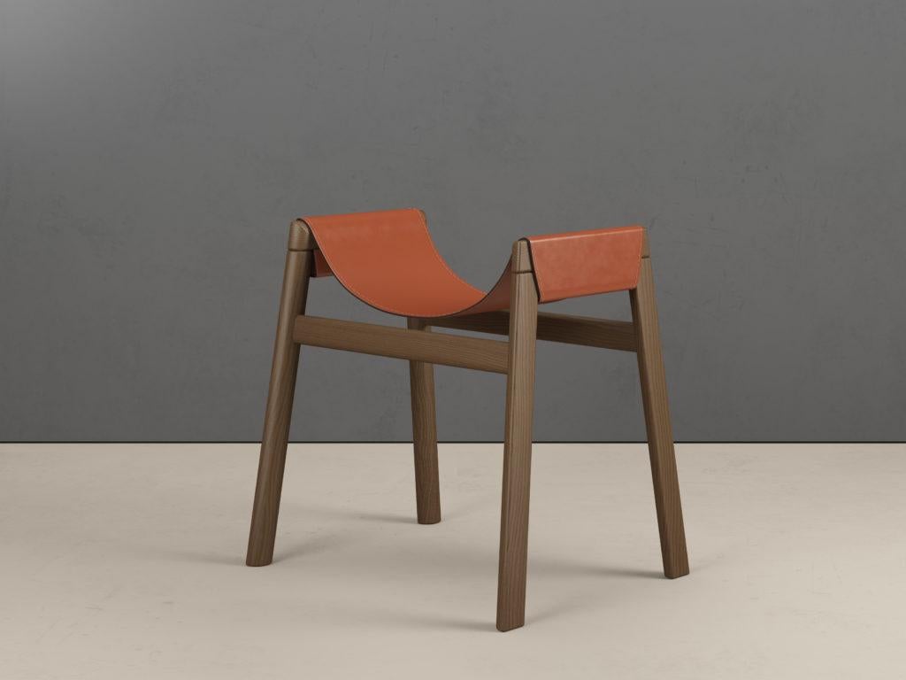 Leather Dartagnan Tinto Rovere Ash Stool by Haymann Editions For Sale