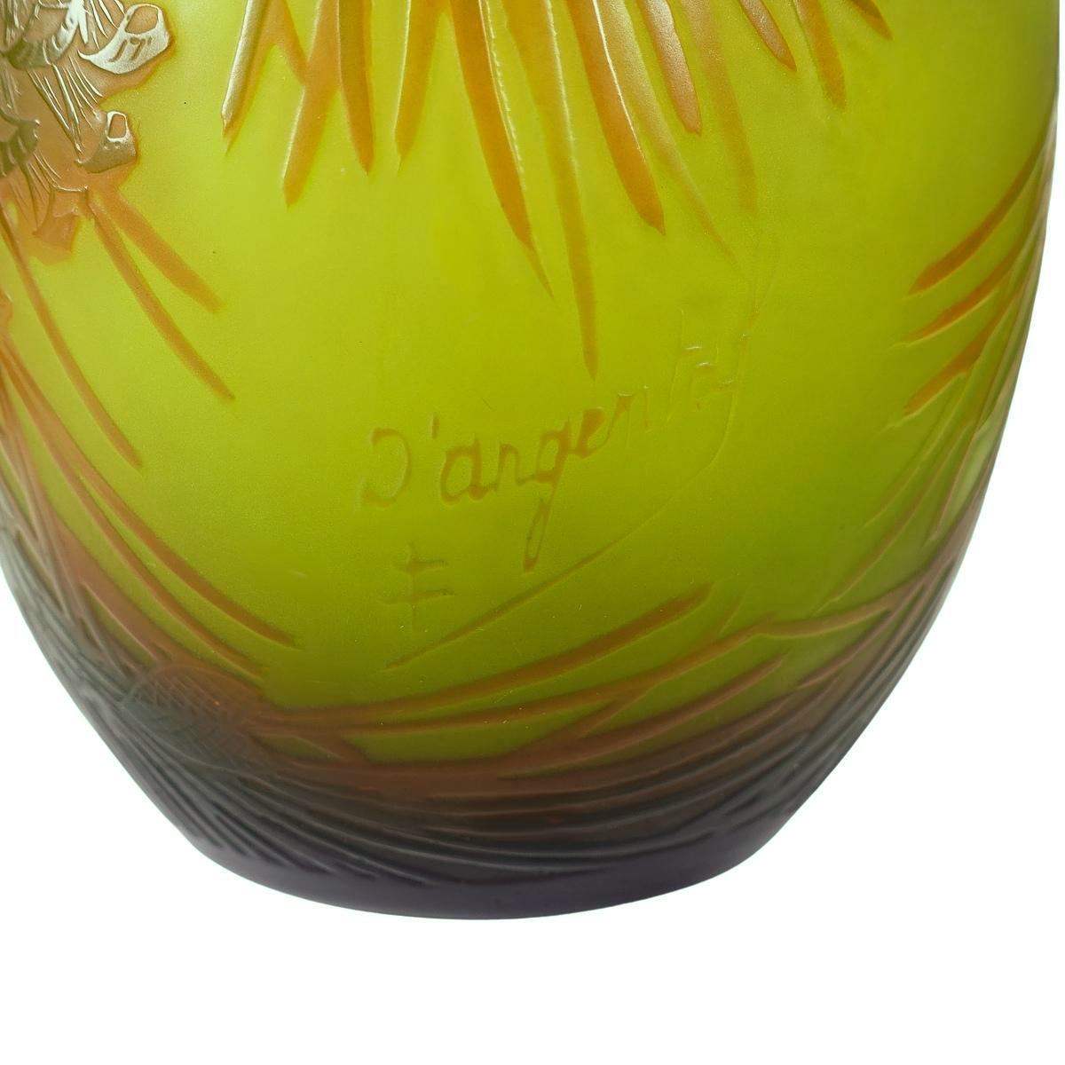 D'Artgental Paul Nicolas French Cameo Art Glass Vase, Pine Cones 1920 In Good Condition In Cathedral City, CA