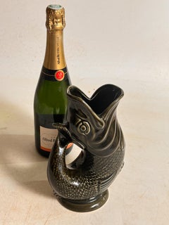 Dartmouth Majolica Gurgling Fish Pitcher Green Grey color England 1950