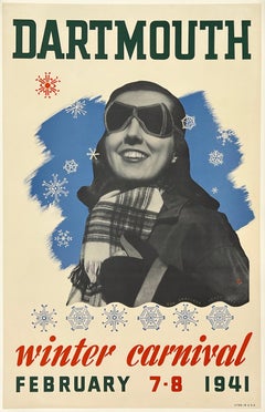 DARTMOUTH WINTER CARNIVAL 1941 Original Vintage Skiing Winter Sports Ski Poster