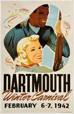 DARTMOUTH WINTER CARNIVAL 1942 Original Vintage Skiing Winter Sports Ski Poster