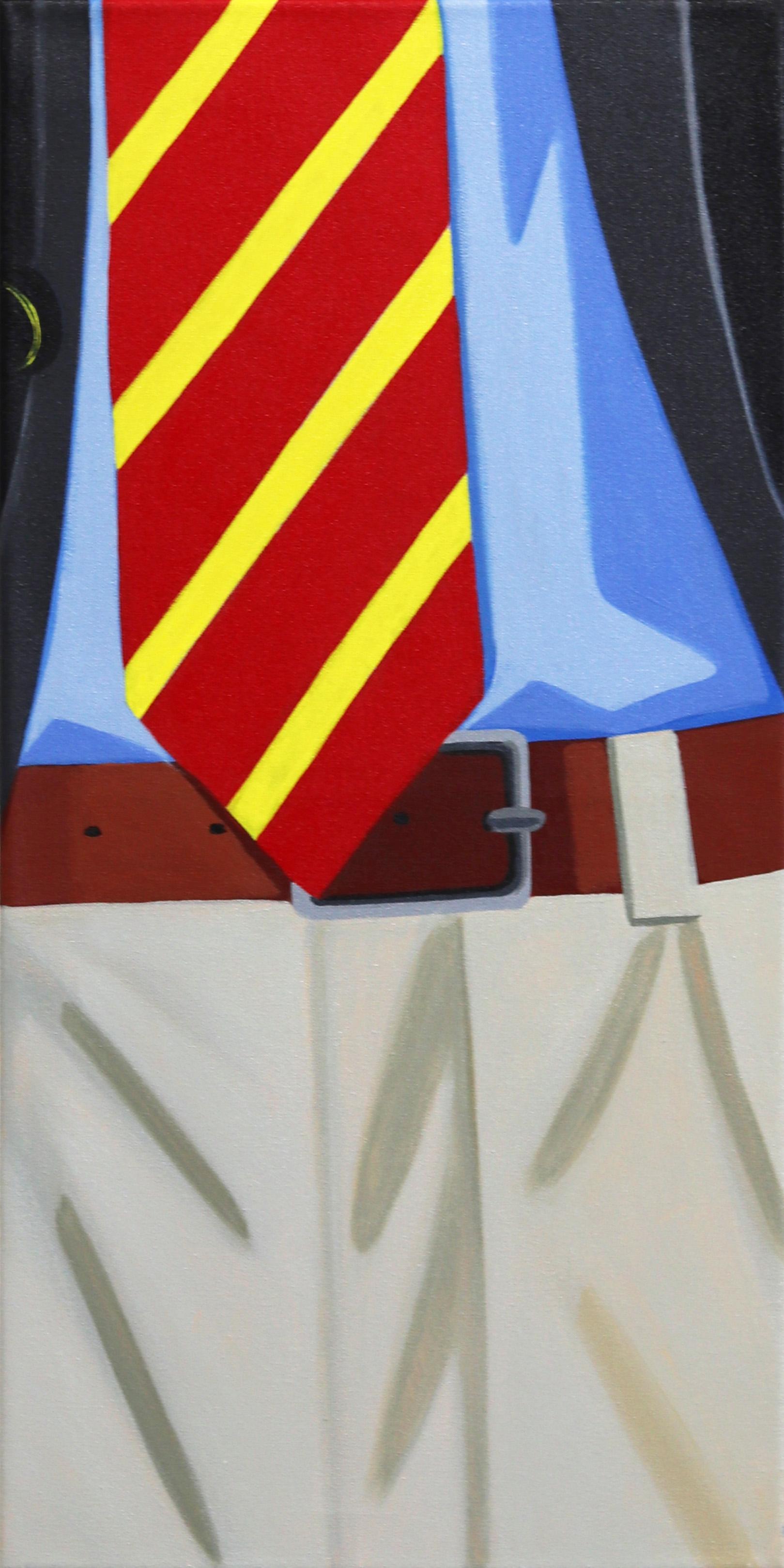 Rot und Gelb - Pop Art Minimalistische Krawatte und Gürtel Original Kunstwerk auf Leinwand
