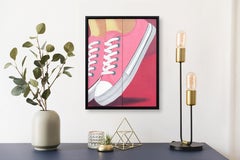 Tennis Shoes - Framed Contemporary Pink Figurative Fashion Shoes Diptych Artwork