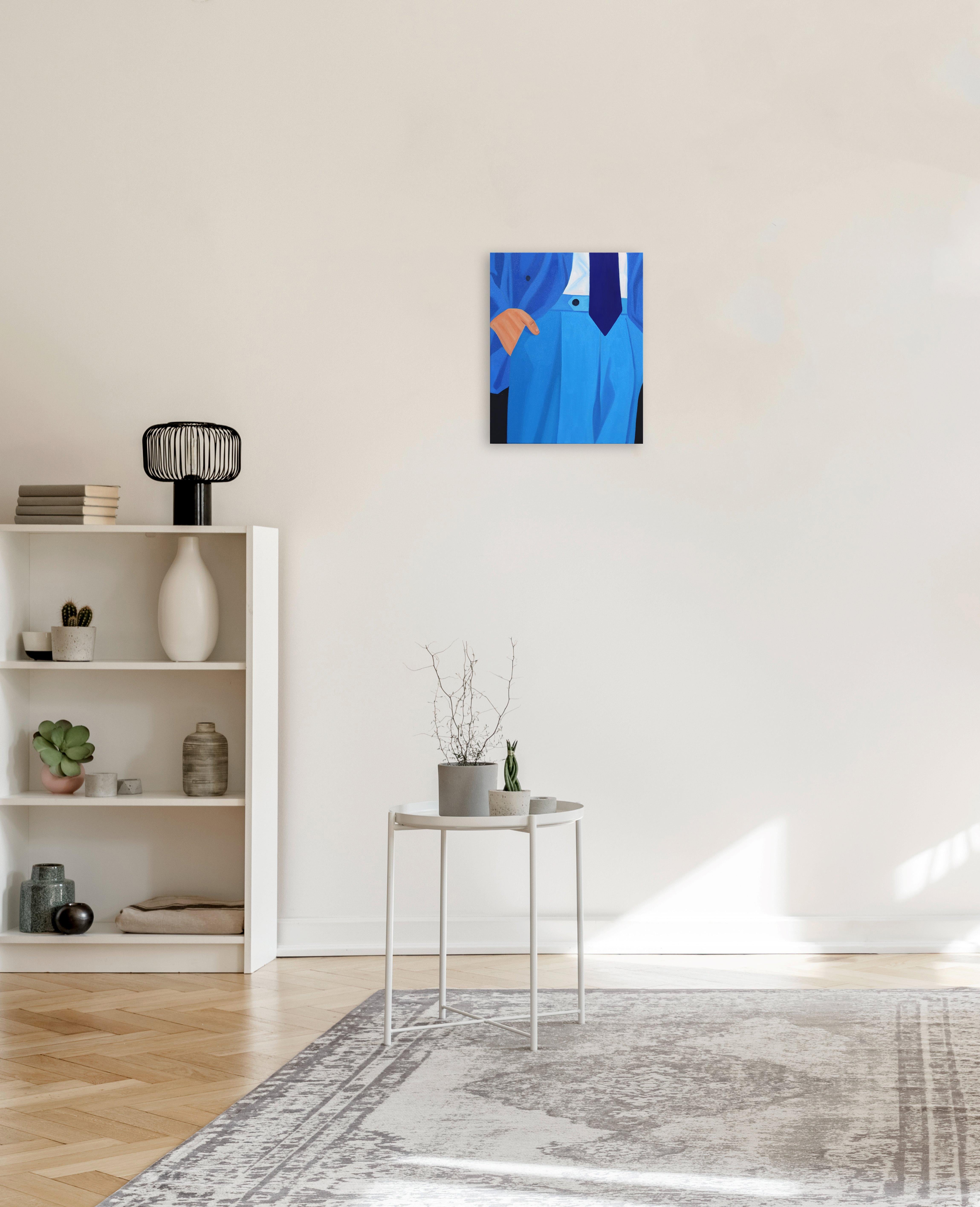 The Man in Blue - Figuratif Pop Art minimaliste original sur toile en vente 1
