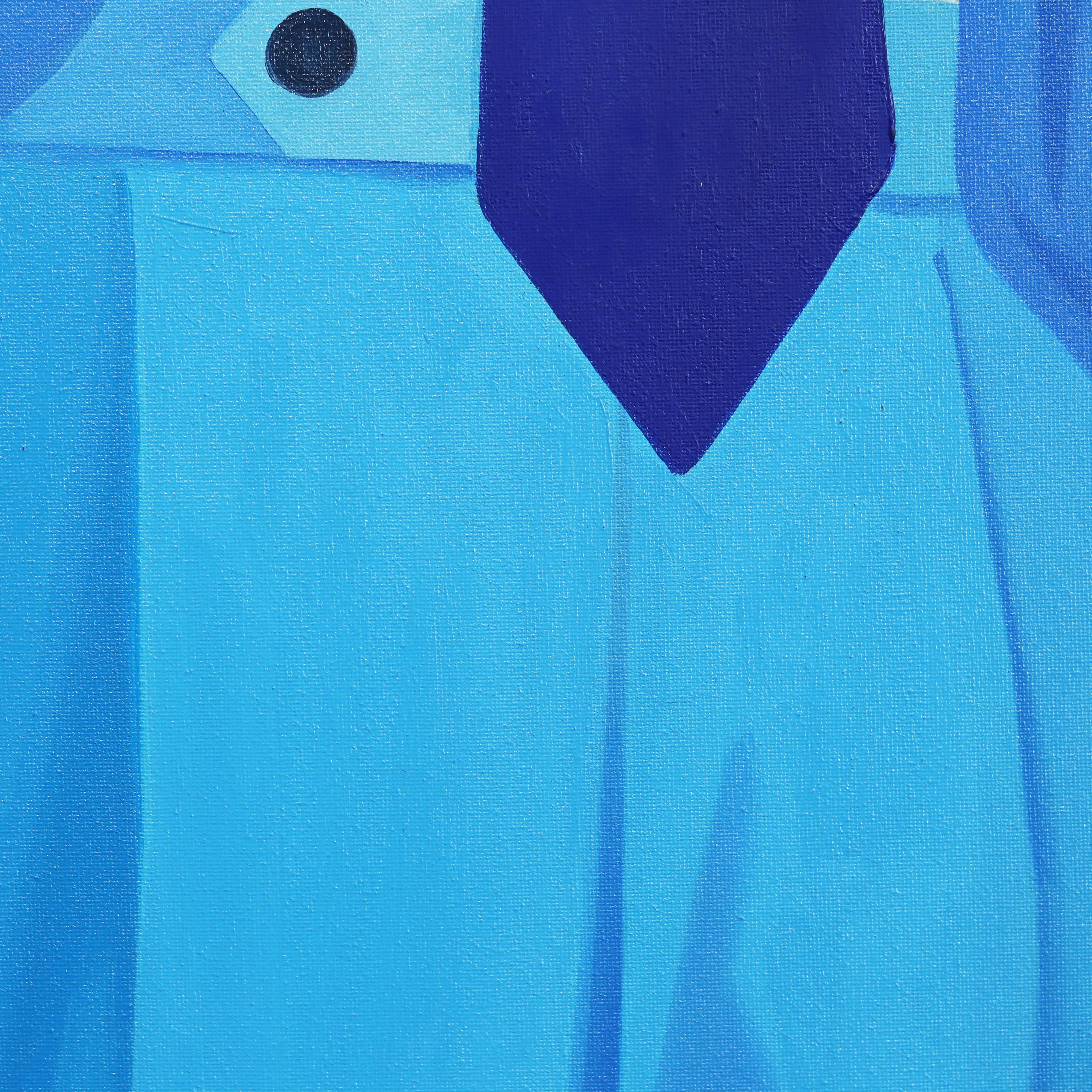 The Man in Blue - Pop Art Minimalist Figurative Original Artwork on Canvas For Sale 8