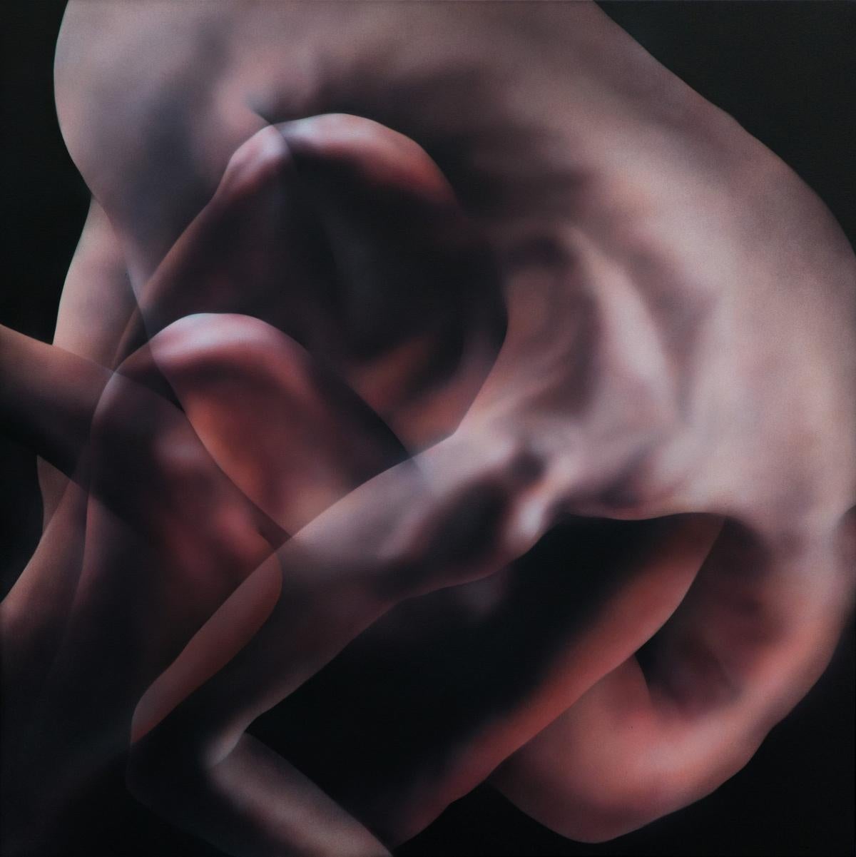 Nude Painting Darya Hancharova - Flow 1. Peinture acrylique réaliste, figurative, couleurs sombres, jeune artiste