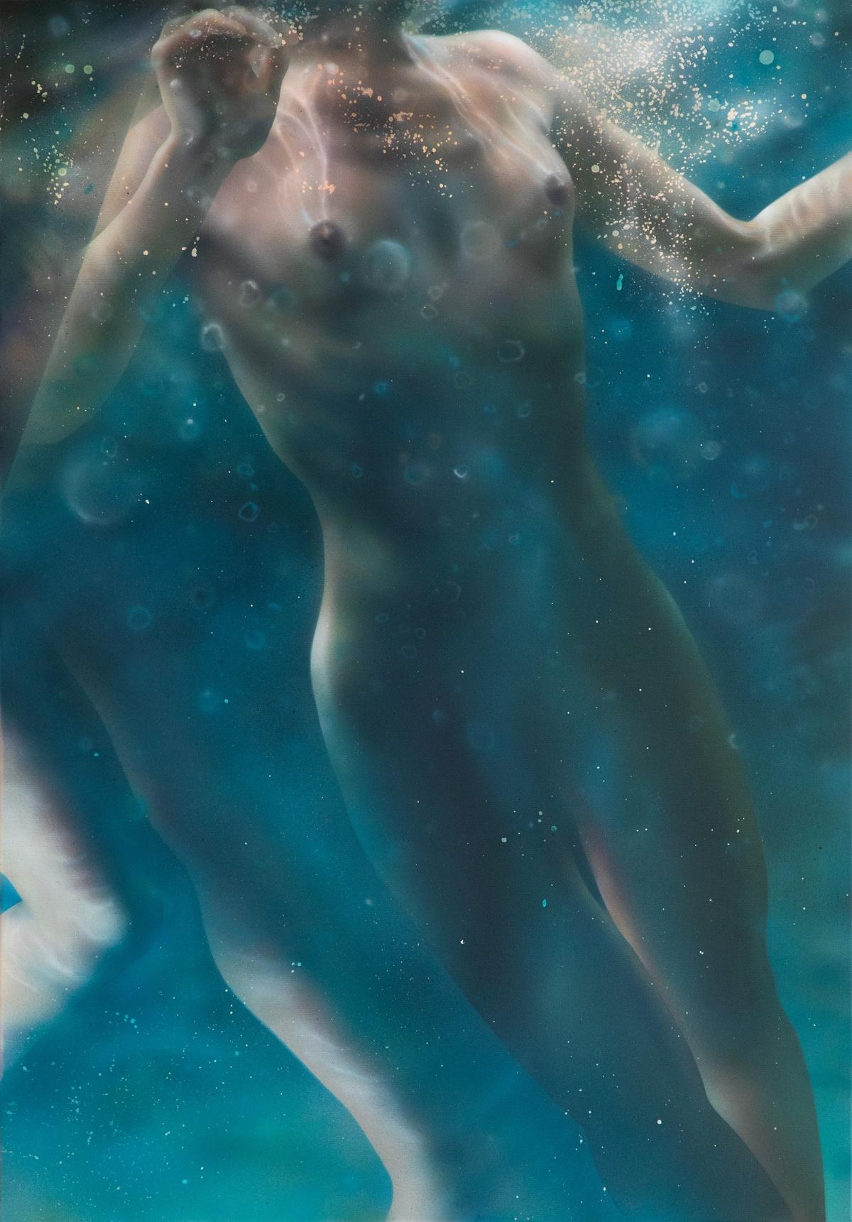 Darya Hancharova Figurative Painting - Selves 6. Realistic acrylic painting, Figurative, Underwater, Young artist