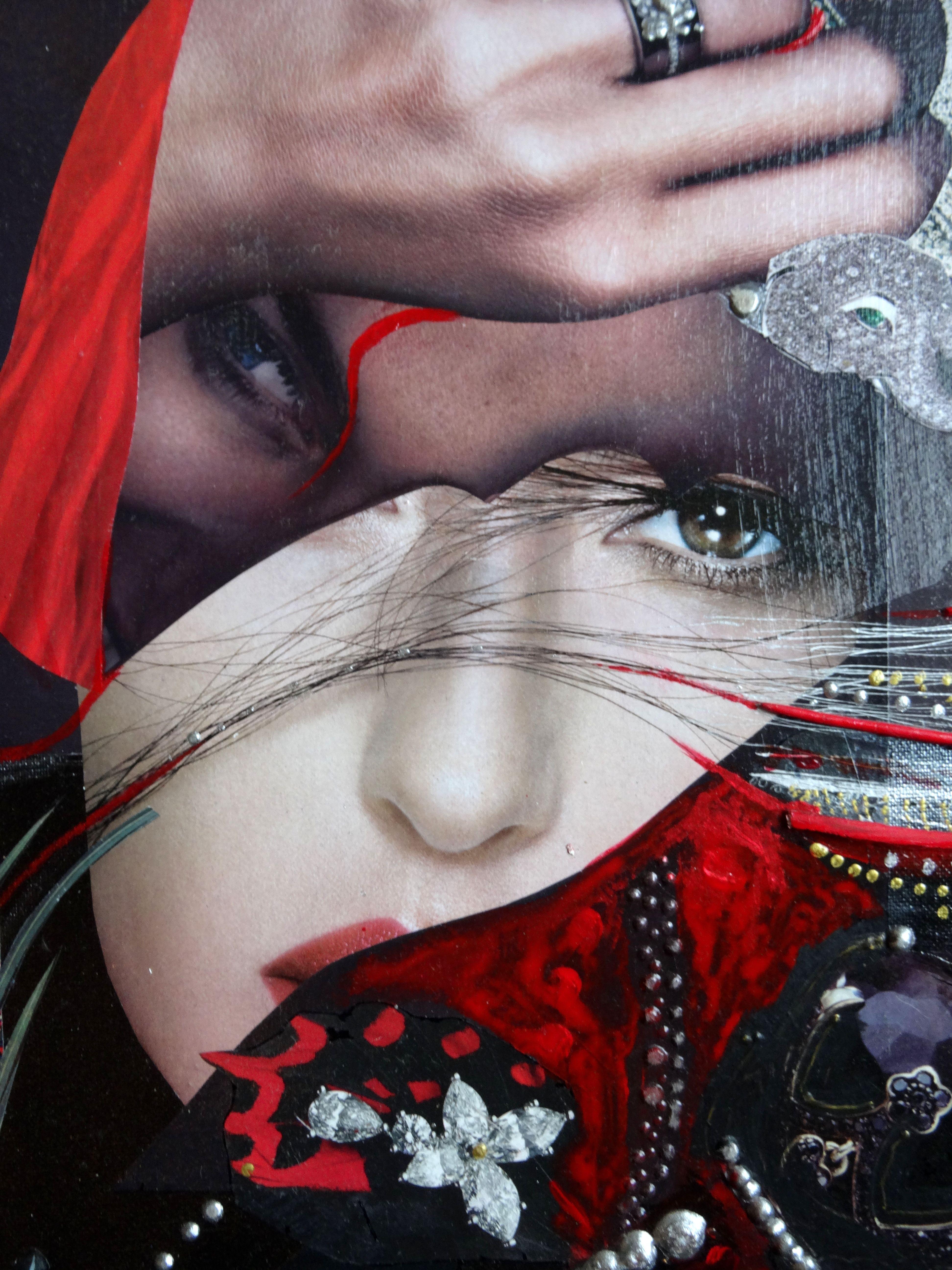 Fantasie. 2010. Mixed Media, Collage auf Leinwand, 100x70 cm im Angebot 1