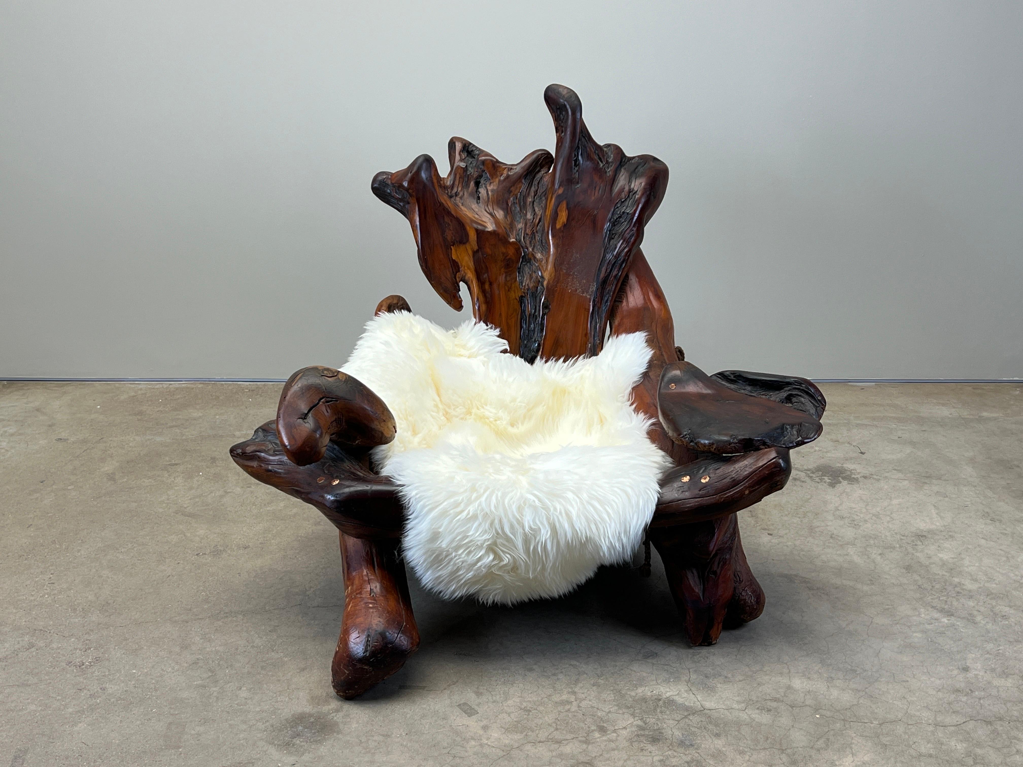 Daryl Stokes Redwood Burl Lounge Chair In Good Condition For Sale In Dallas, TX