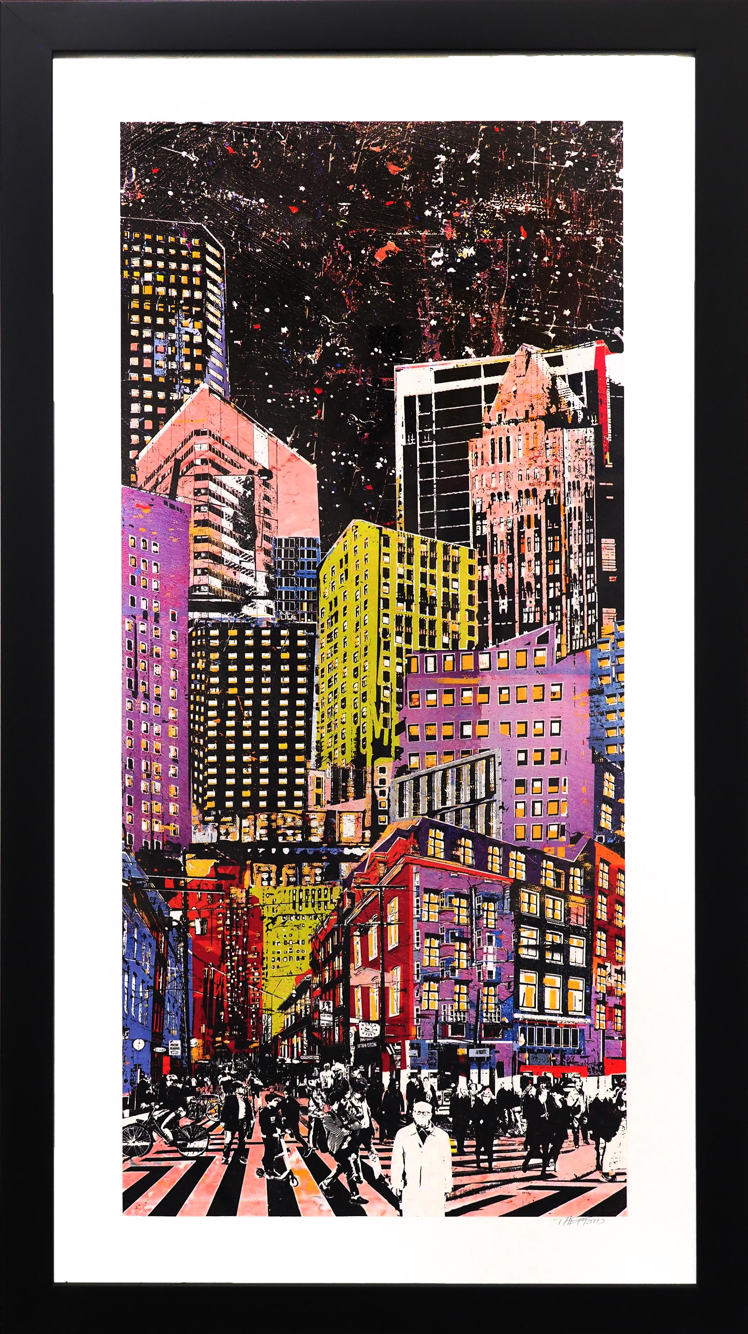Big City at Night II - Mixed Media Art by Daryl Thetford 