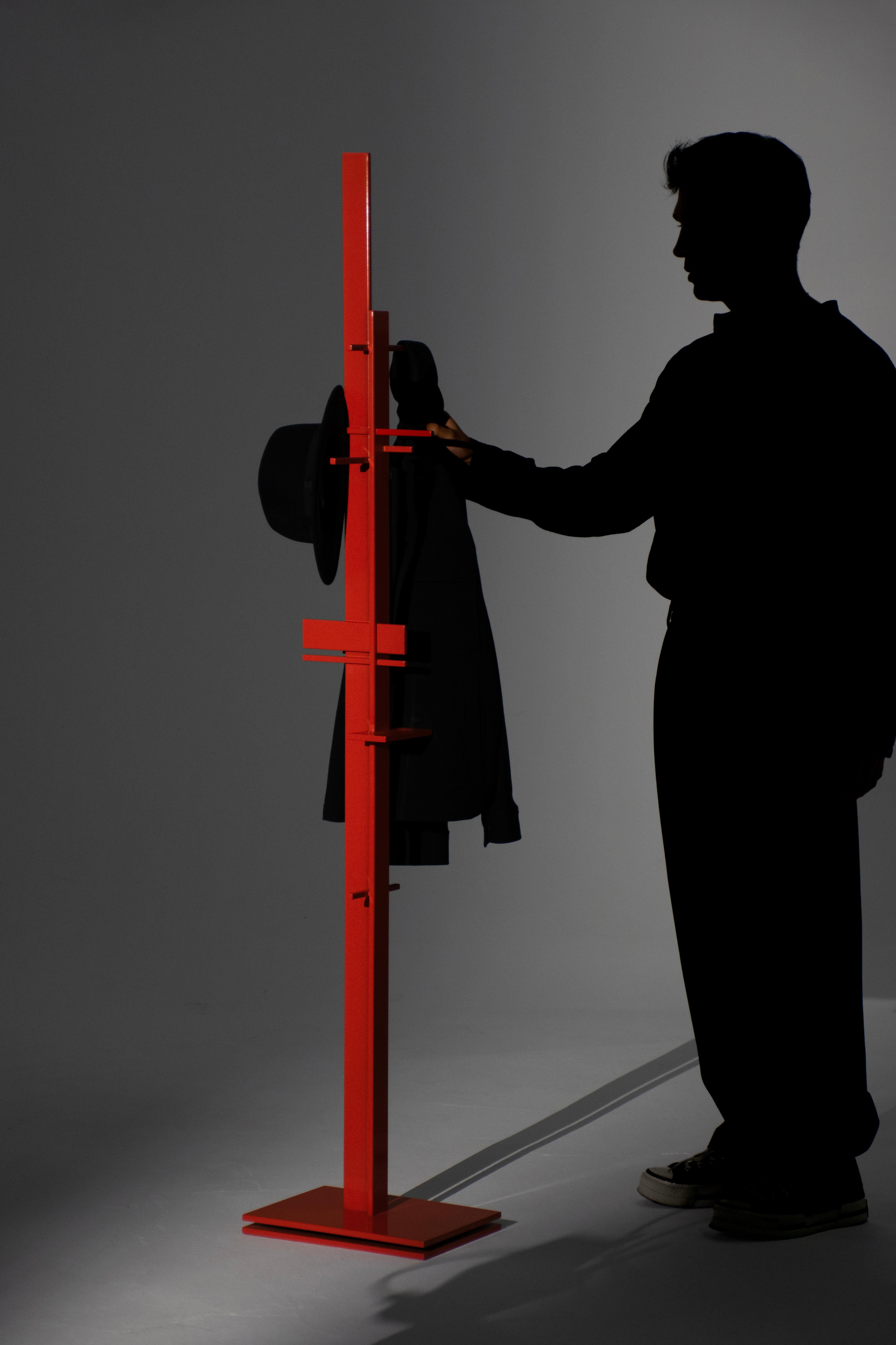 Modern Dash Hanger, Handmade Metal, Sculptural Look in Red For Sale