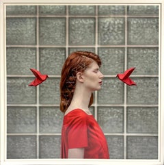 Limited Edition Photo, Large-scale, neutral palette w/red surrealist portrait