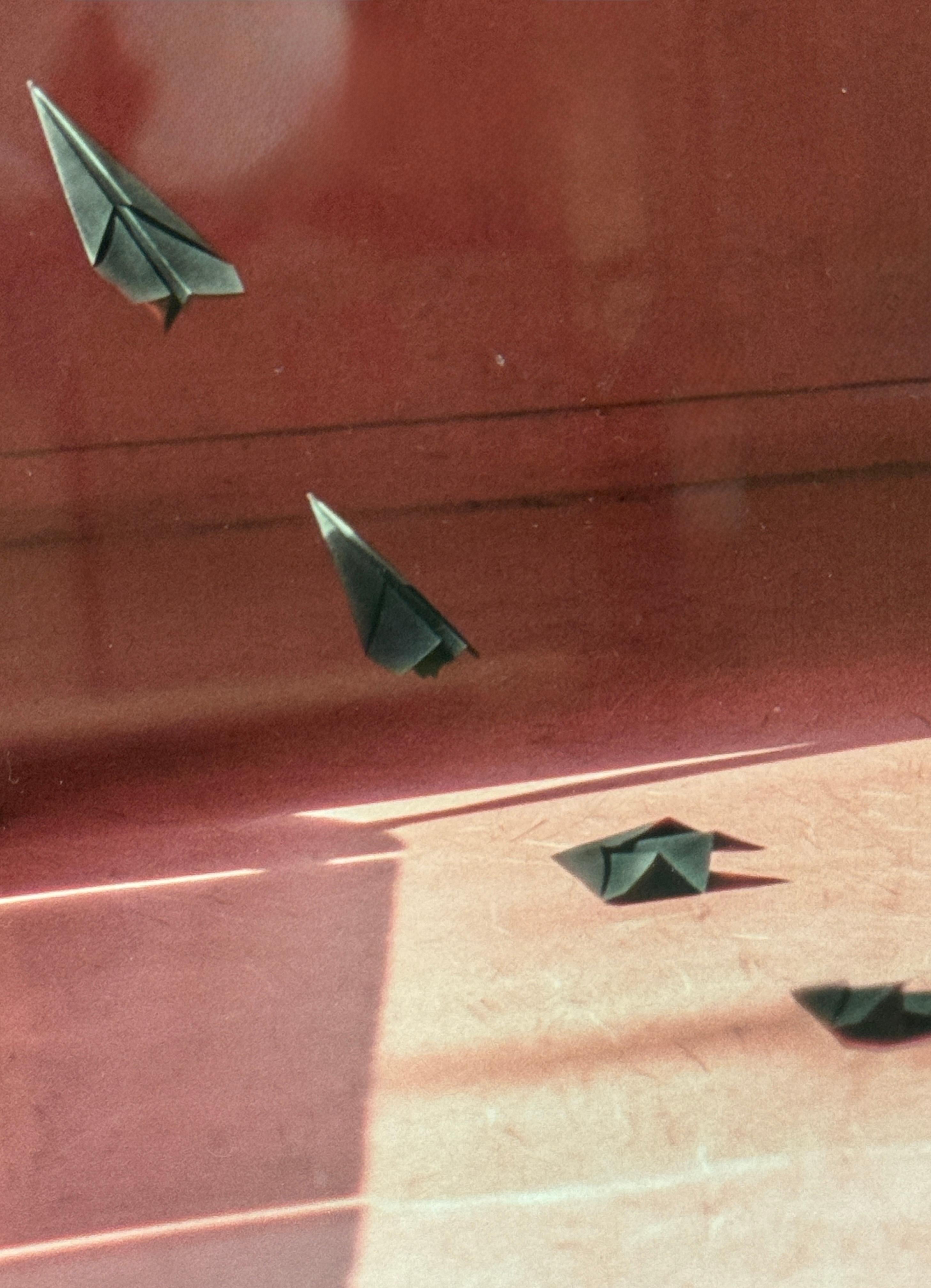 Petite photographie couleur encadrée Femme en rose Architecture avec origami en vente 3