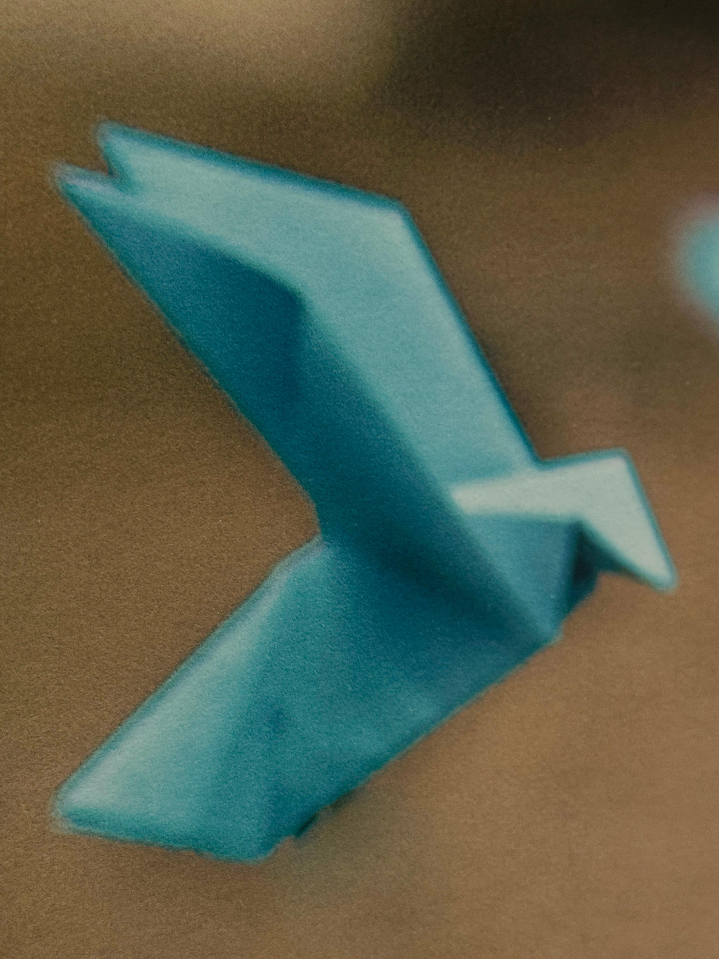 Framed Limited Edition Photograph Woman in yellow w turquoise origami birds For Sale 5