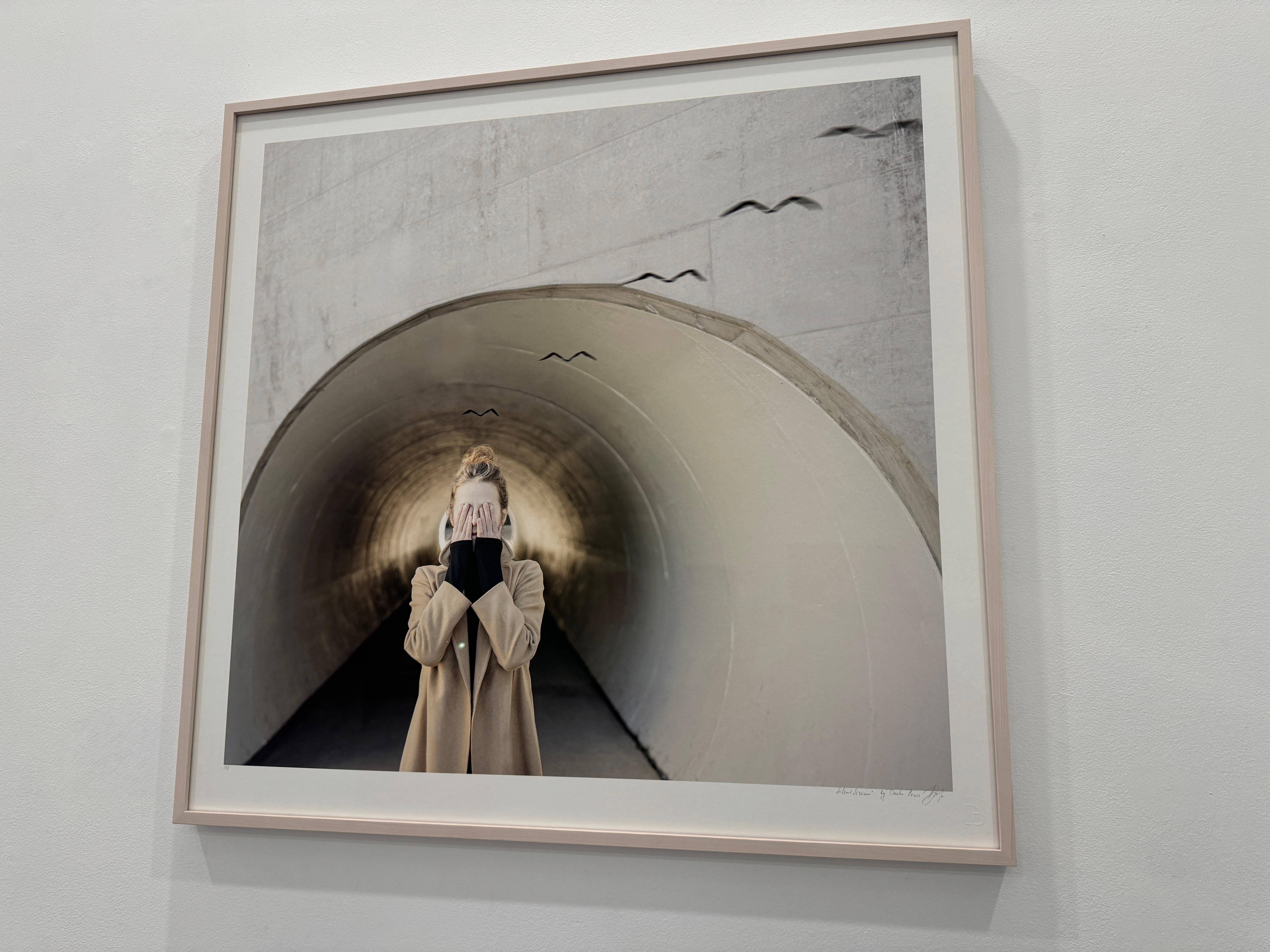 Medium Framed Limited Edition Color Photograph Woman in Tunnel w origami birds For Sale 9