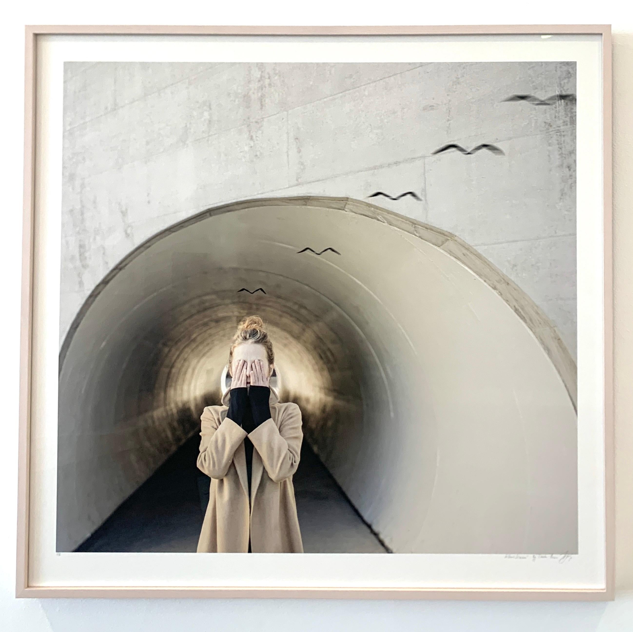 Medium Framed Limited Edition Color Photograph Woman in Tunnel w origami birds For Sale 3