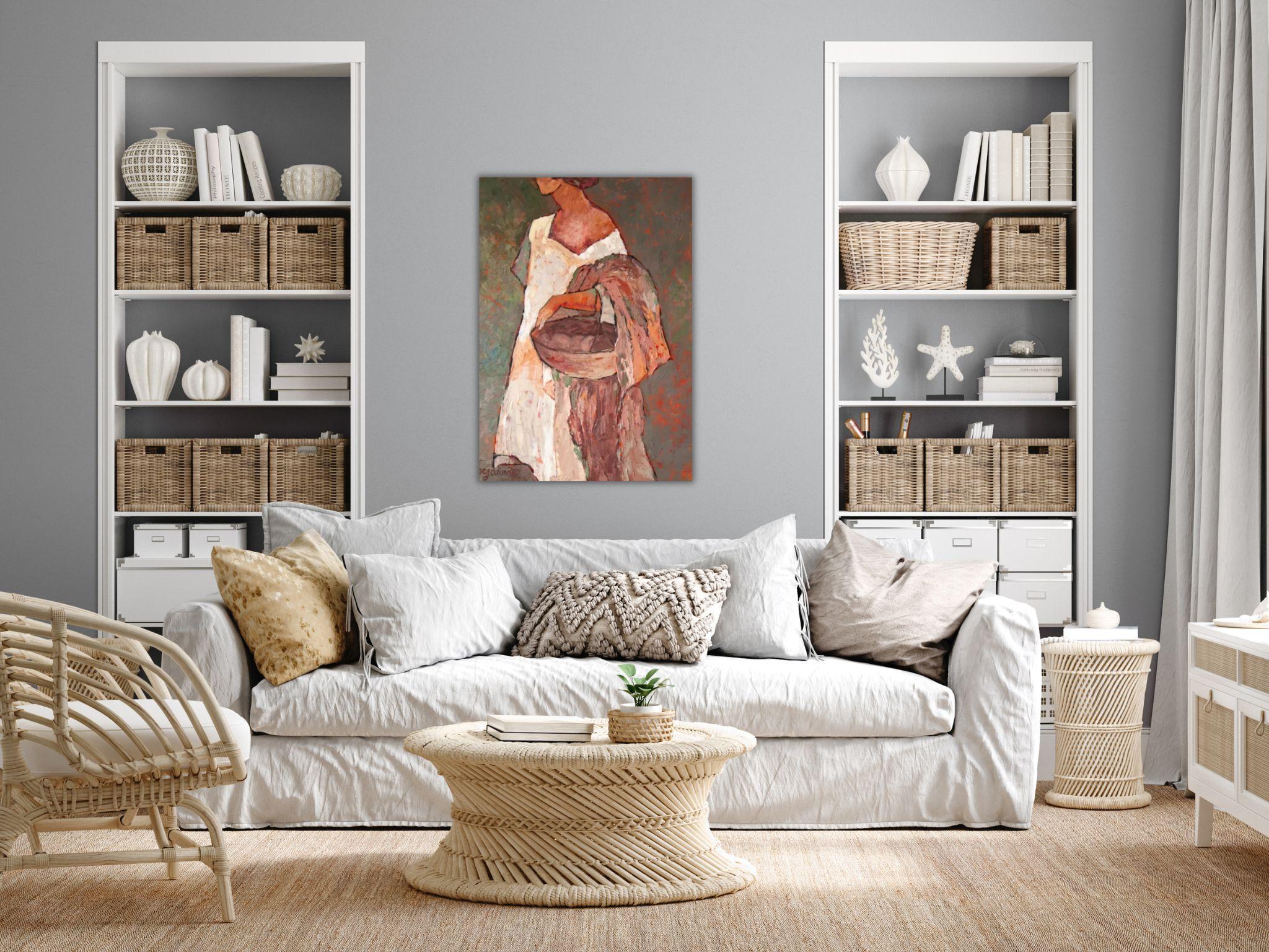 SOLA ENTRE ARBUSTOS DE ROSAS - PINTURA FIGURATIVA DE MUJER SOBRE LIENZO 4