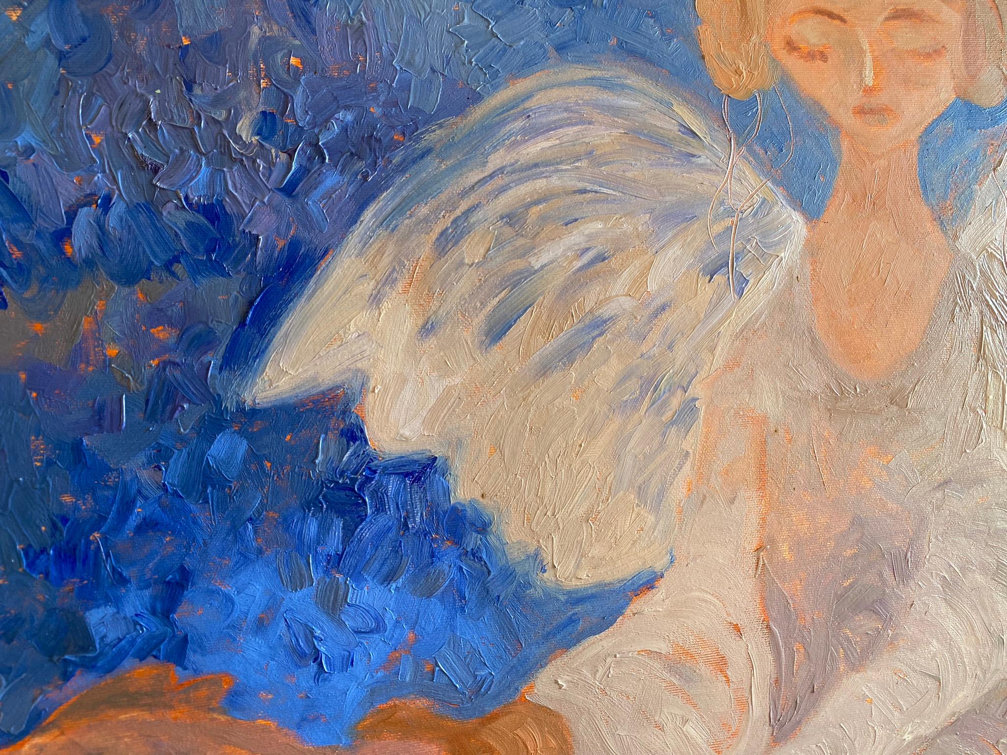 Angel Painting - BLUE DREAM STORY, oil on canvas - 36*34in (90*85cm) For Sale 6
