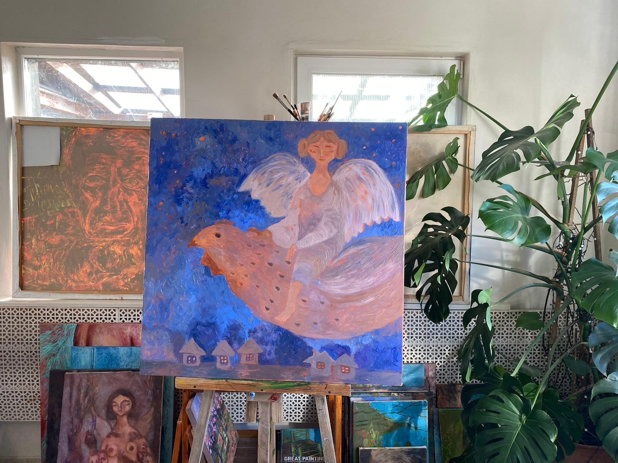 Angel Gemälde – BLUE DREAM STORY, Öl auf Leinwand – 36*34in (90*85cm) im Angebot 10