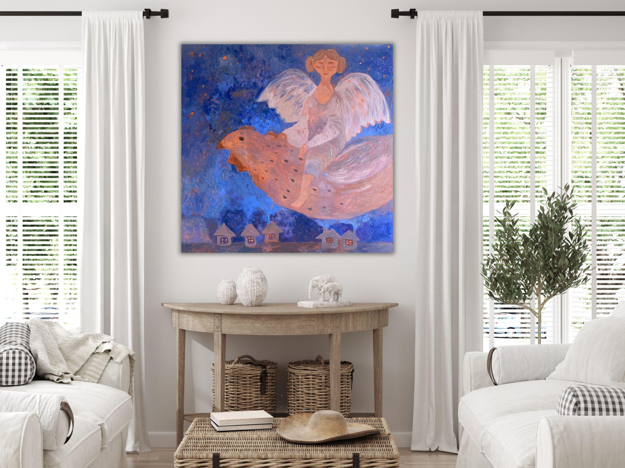 Angel Painting - BLUE DREAM STORY, oil on canvas - 36*34in (90*85cm) For Sale 10