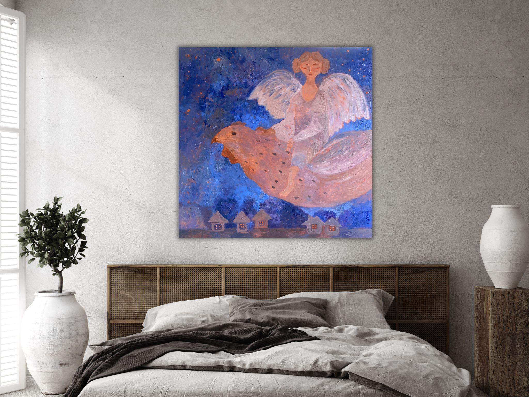 Angel Painting - BLUE DREAM STORY, oil on canvas - 36*34in (90*85cm) For Sale 12