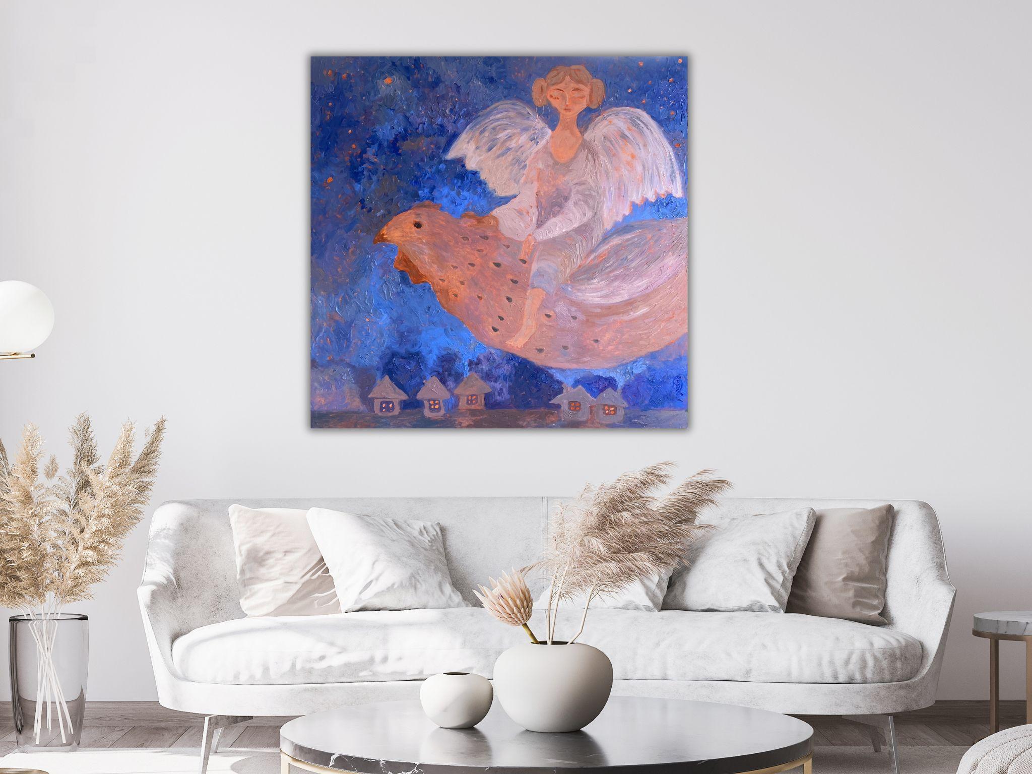 Angel Gemälde – BLUE DREAM STORY, Öl auf Leinwand – 36*34in (90*85cm) (Impressionismus), Painting, von Dasha Pogodina