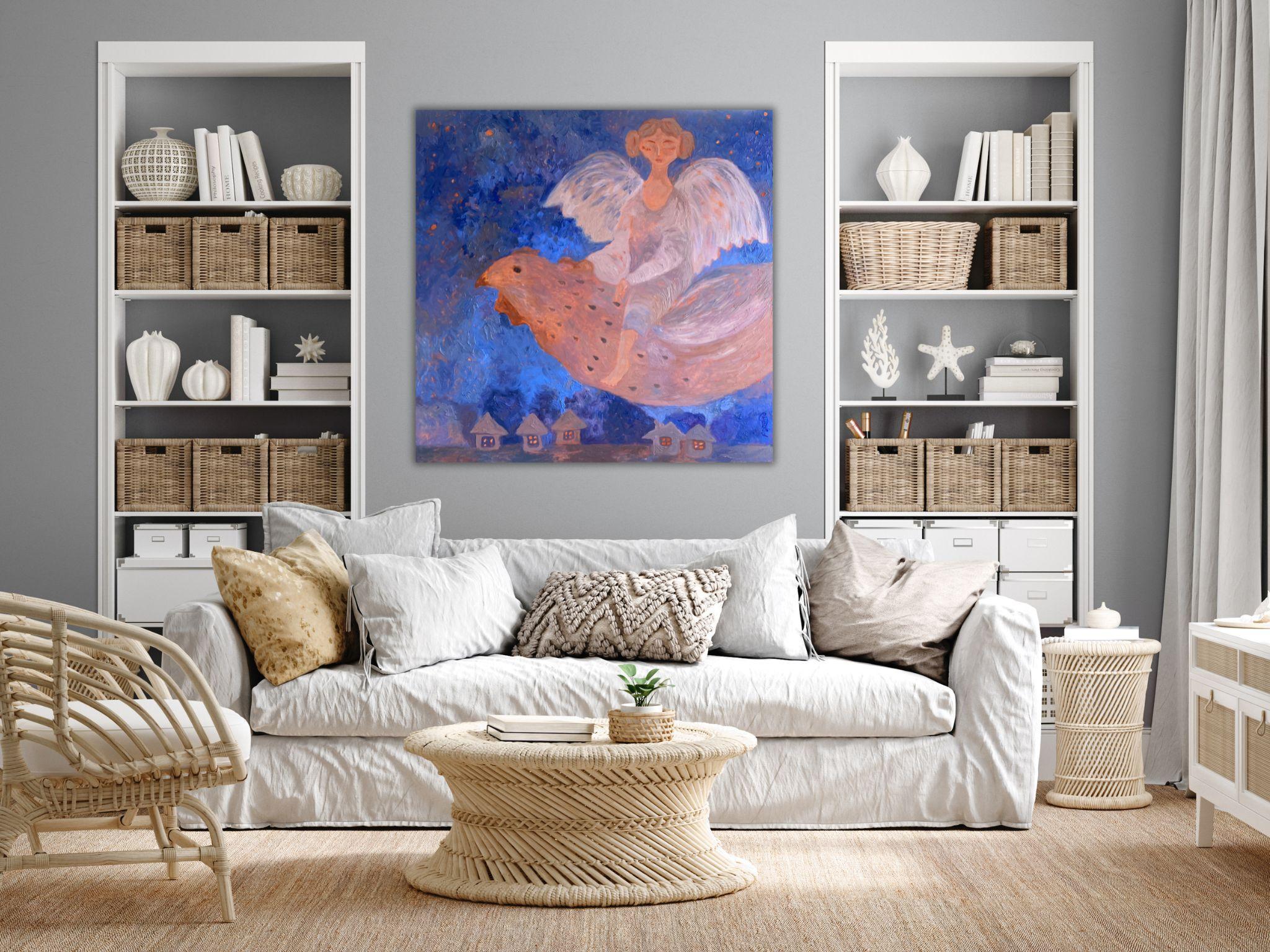 Angel Gemälde – BLUE DREAM STORY, Öl auf Leinwand – 36*34in (90*85cm) im Angebot 1