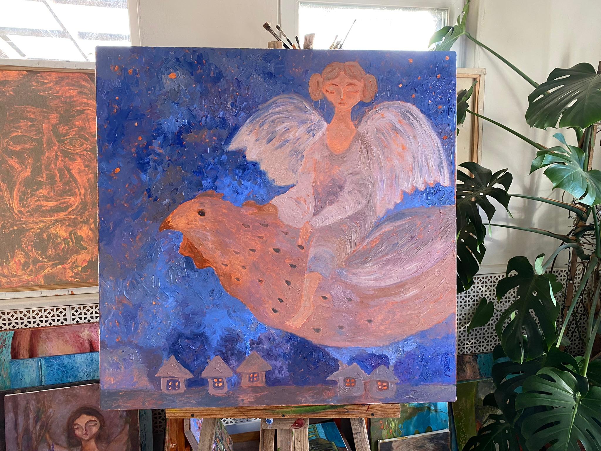 Angel Painting - BLUE DREAM STORY, oil on canvas - 36*34in (90*85cm) For Sale 1