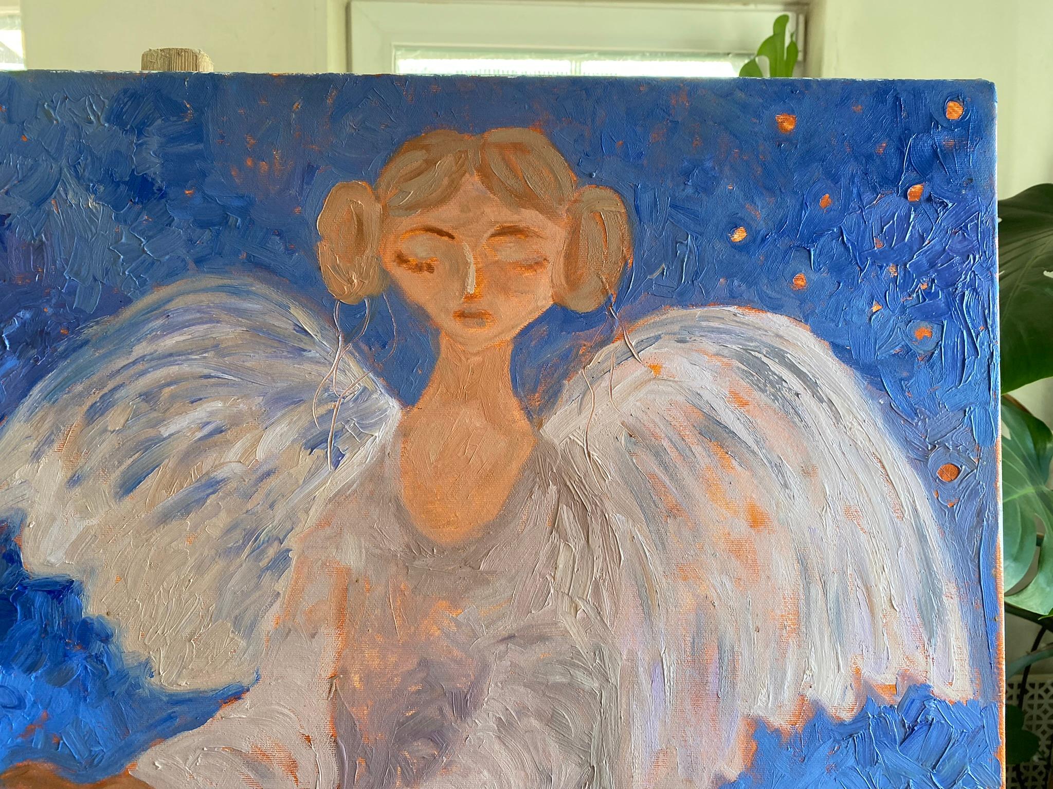 Angel Painting - BLUE DREAM STORY, oil on canvas - 36*34in (90*85cm) For Sale 2