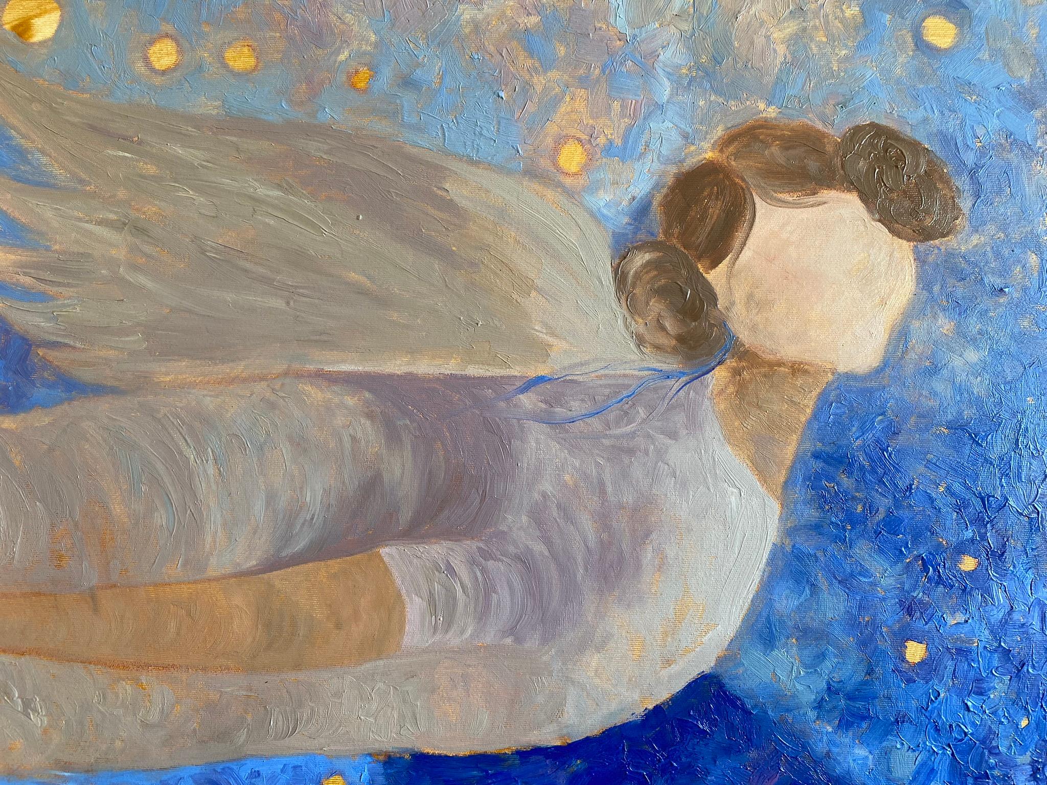 Angel Painting - BLUE DREAM STORY, oil on canvas - 40*32in (100*80cm) For Sale 8