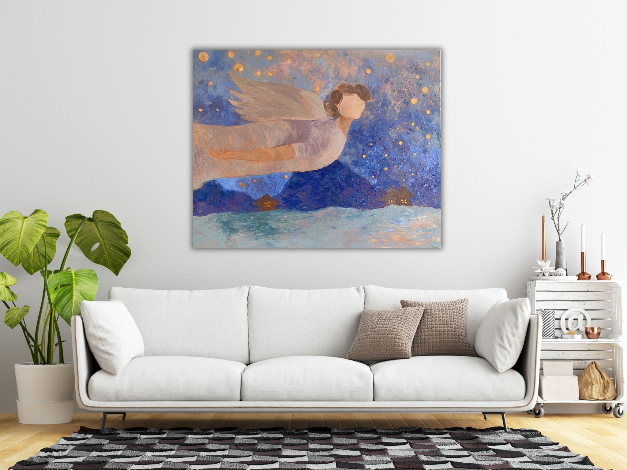Angel Painting - BLUE DREAM STORY, oil on canvas - 40*32in (100*80cm) For Sale 12