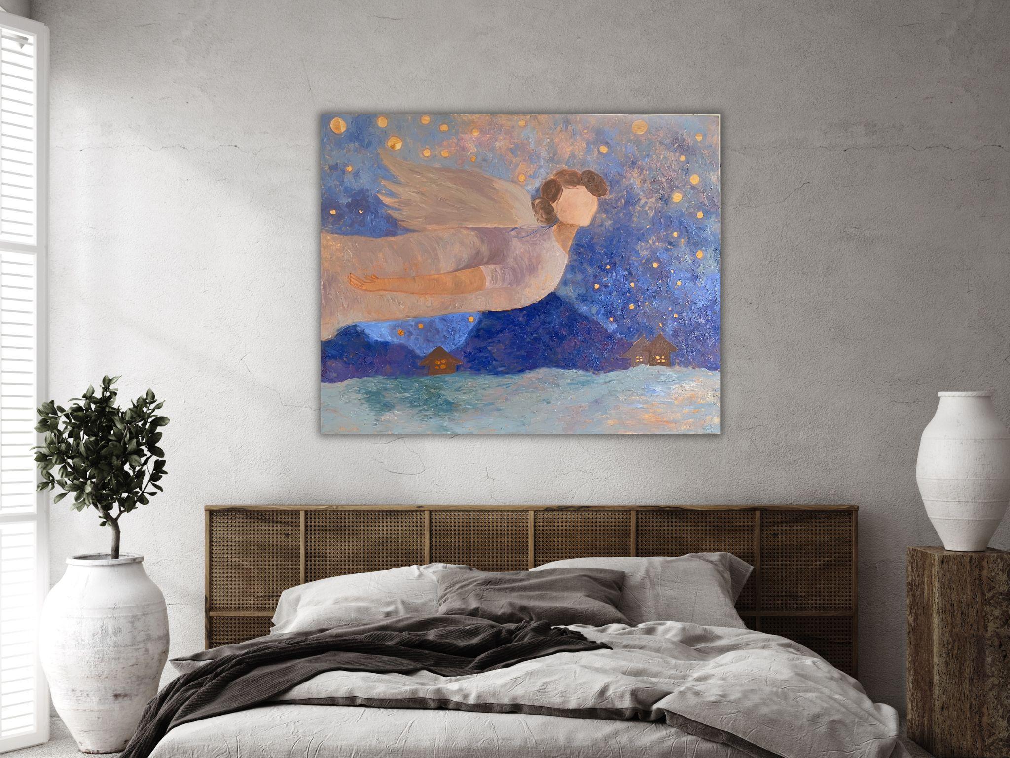 Angel Gemälde – BLUE DREAM STORY, Öl auf Leinwand – 40*32in (100*80cm) im Angebot 14