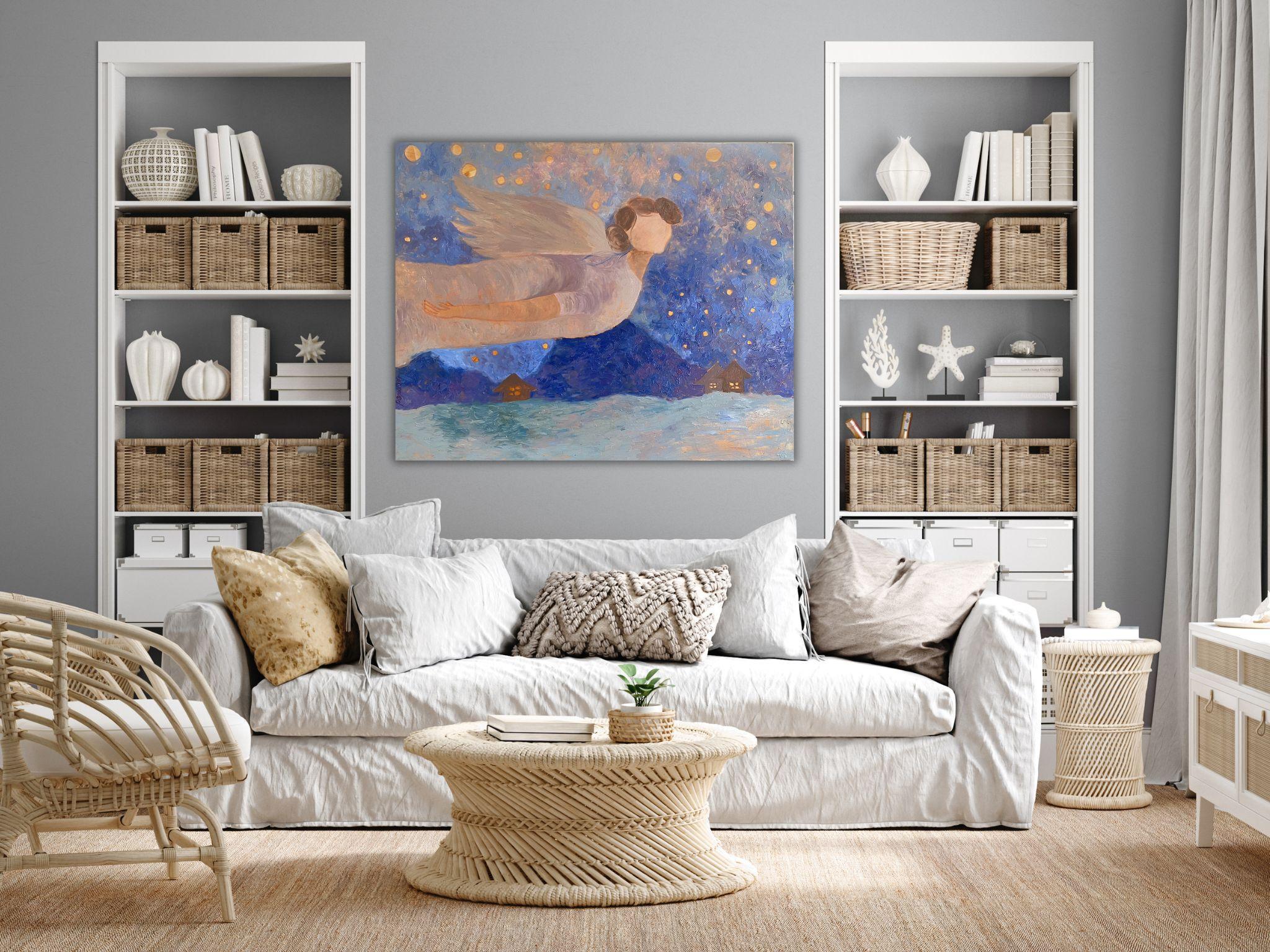Angel Gemälde – BLUE DREAM STORY, Öl auf Leinwand – 40*32in (100*80cm) im Angebot 1