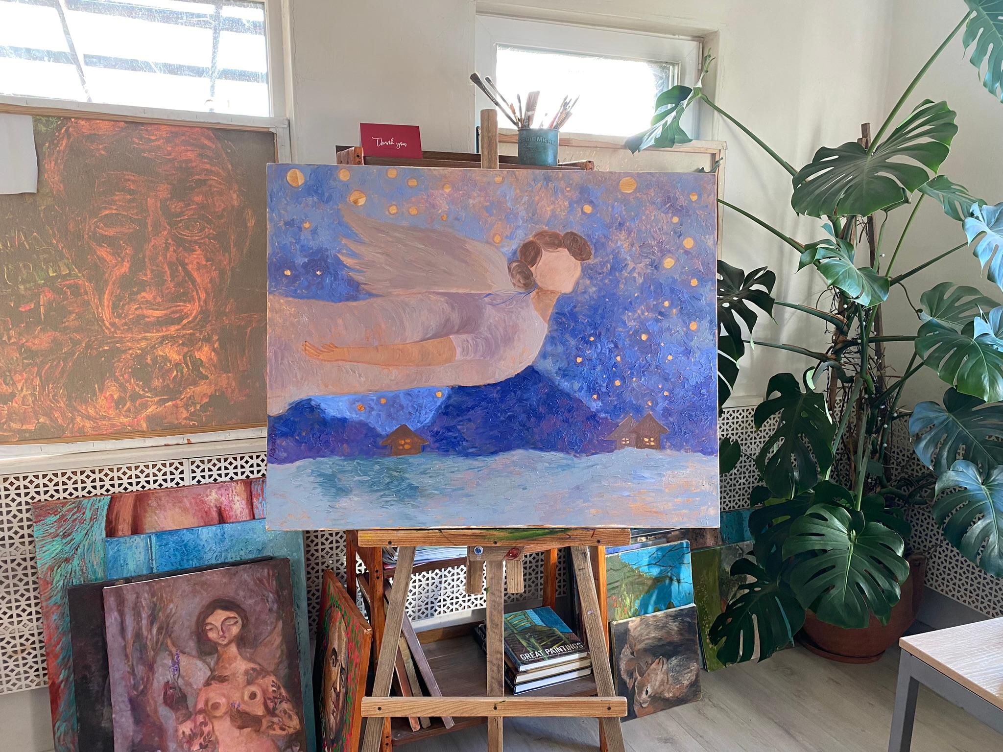 Angel Gemälde – BLUE DREAM STORY, Öl auf Leinwand – 40*32in (100*80cm) im Angebot 2