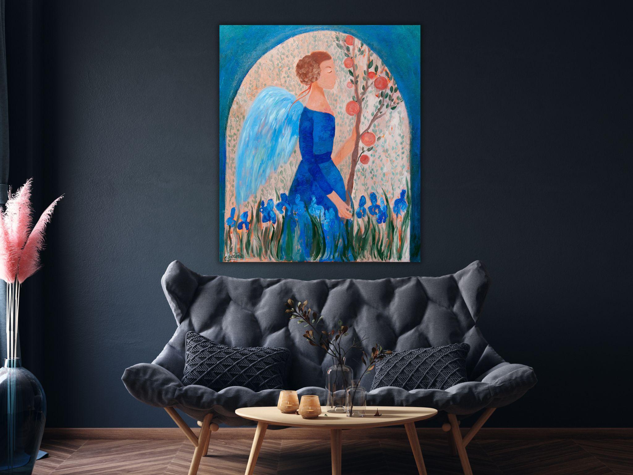 Angel Painting - SECRET GARDEN, oil on canvas - 40*34in (100*85cm) For Sale 7
