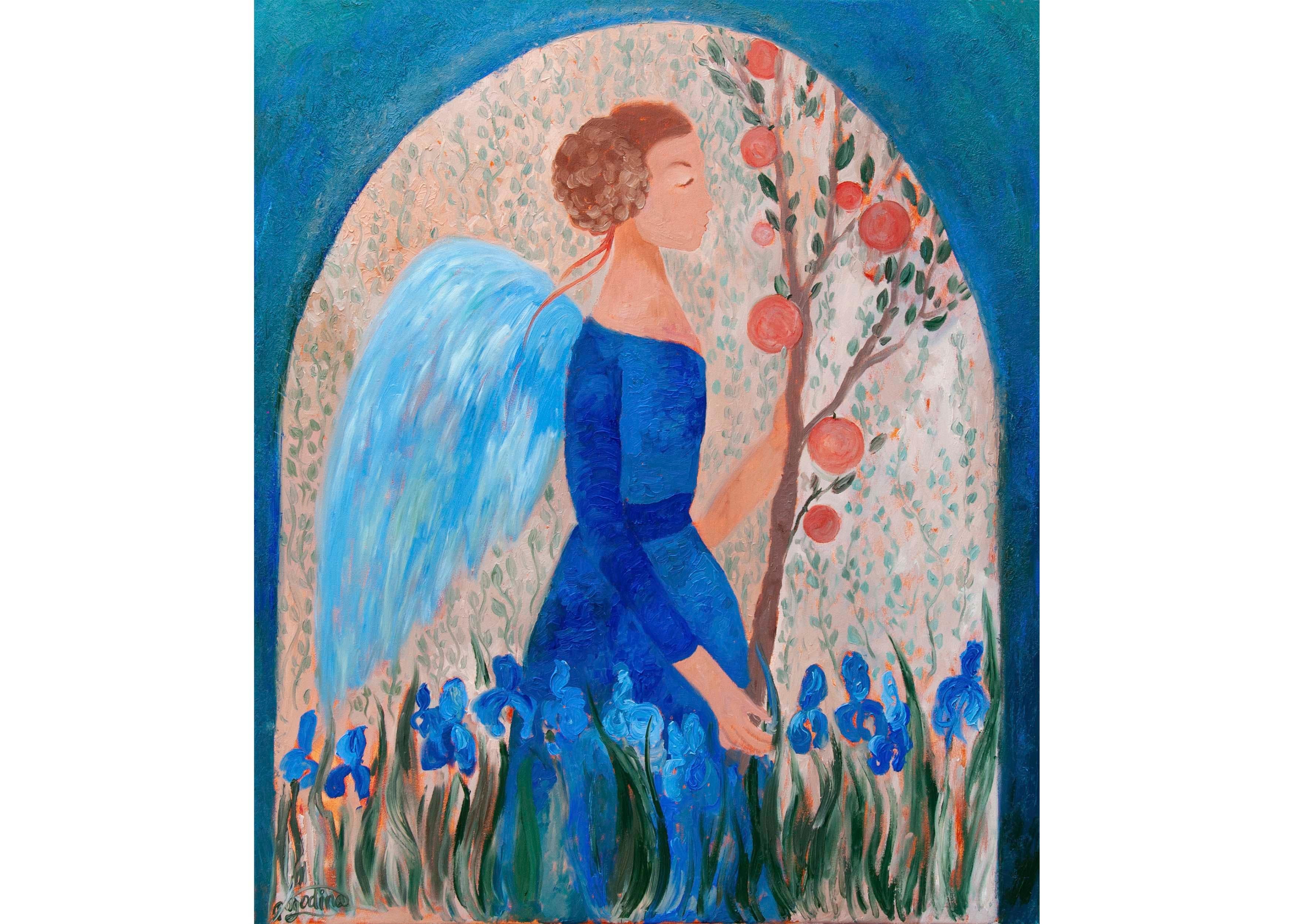 Angel Painting - SECRET GARDEN, oil on canvas - 40*34in (100*85cm) For Sale 6