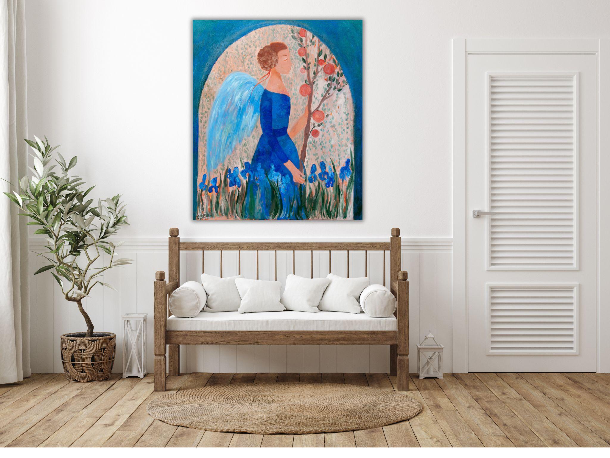 Angel Painting - SECRET GARDEN, oil on canvas - 40*34in (100*85cm) For Sale 11